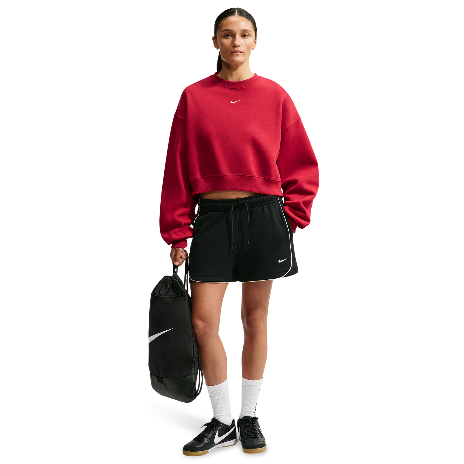 Nike Studio Fleece Mid-OS Crop Crew - Women's - Sail/Tough Red