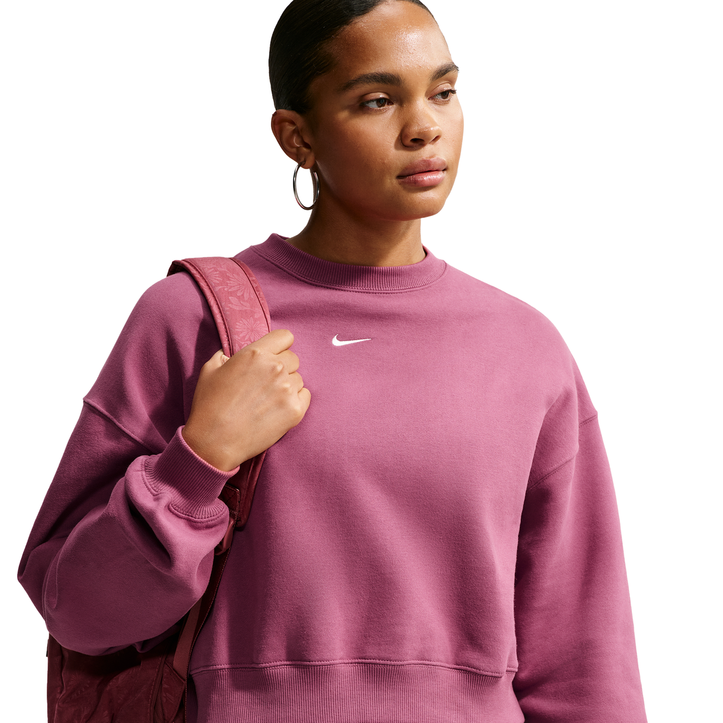 Nike Studio Fleece Mid-OS Crop Crew - Women's - Sail/Pink Smoke