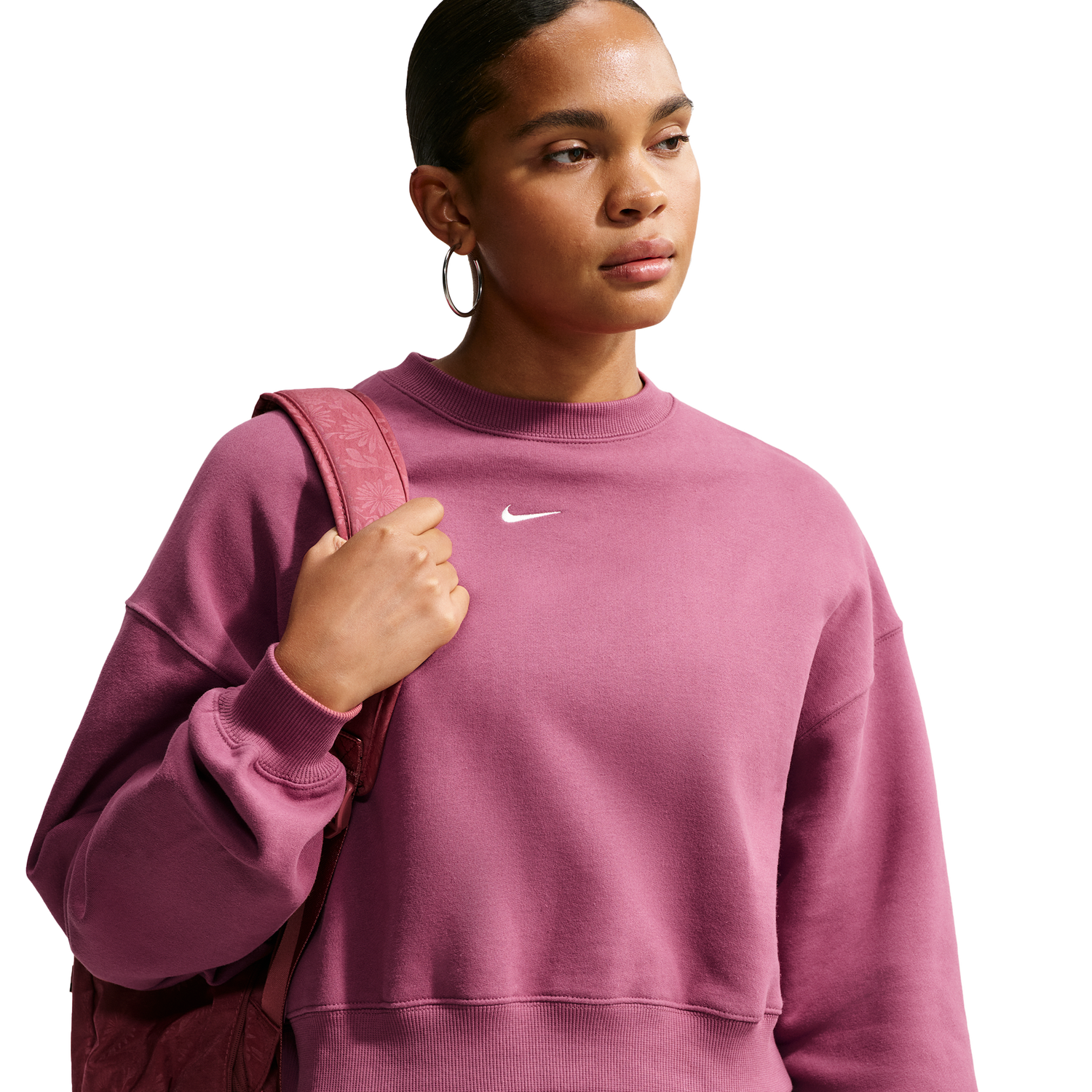 Nike Studio Fleece Mid-OS Crop Crew - Women's - Sail/Pink Smoke