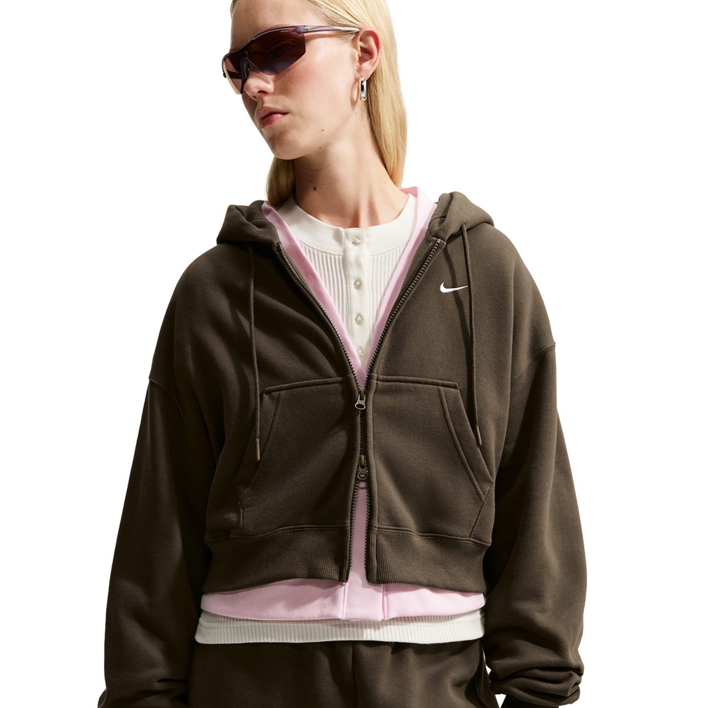 Nike Studio Fleece Mid-OS Crp FZ Hoodie - Women's - Sail/Dark Hazel