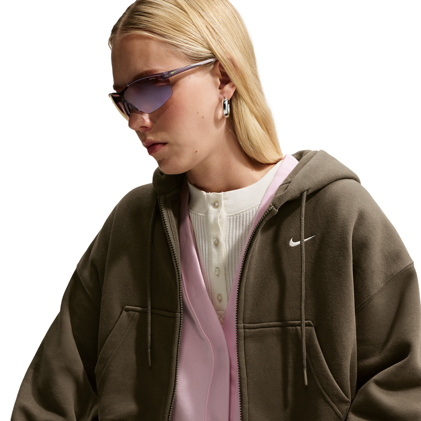 Nike Studio Fleece Mid-OS Crp FZ Hoodie - Women's - Sail/Dark Hazel