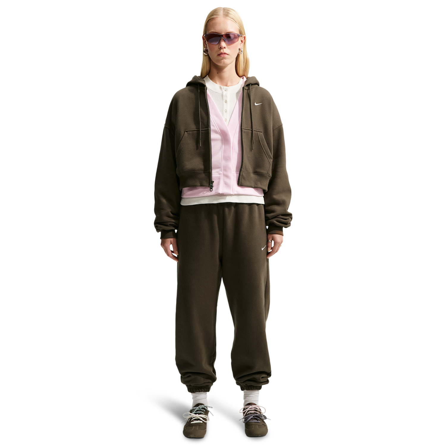 Nike Studio Fleece Mid-OS Crp FZ Hoodie - Women's - Sail/Dark Hazel