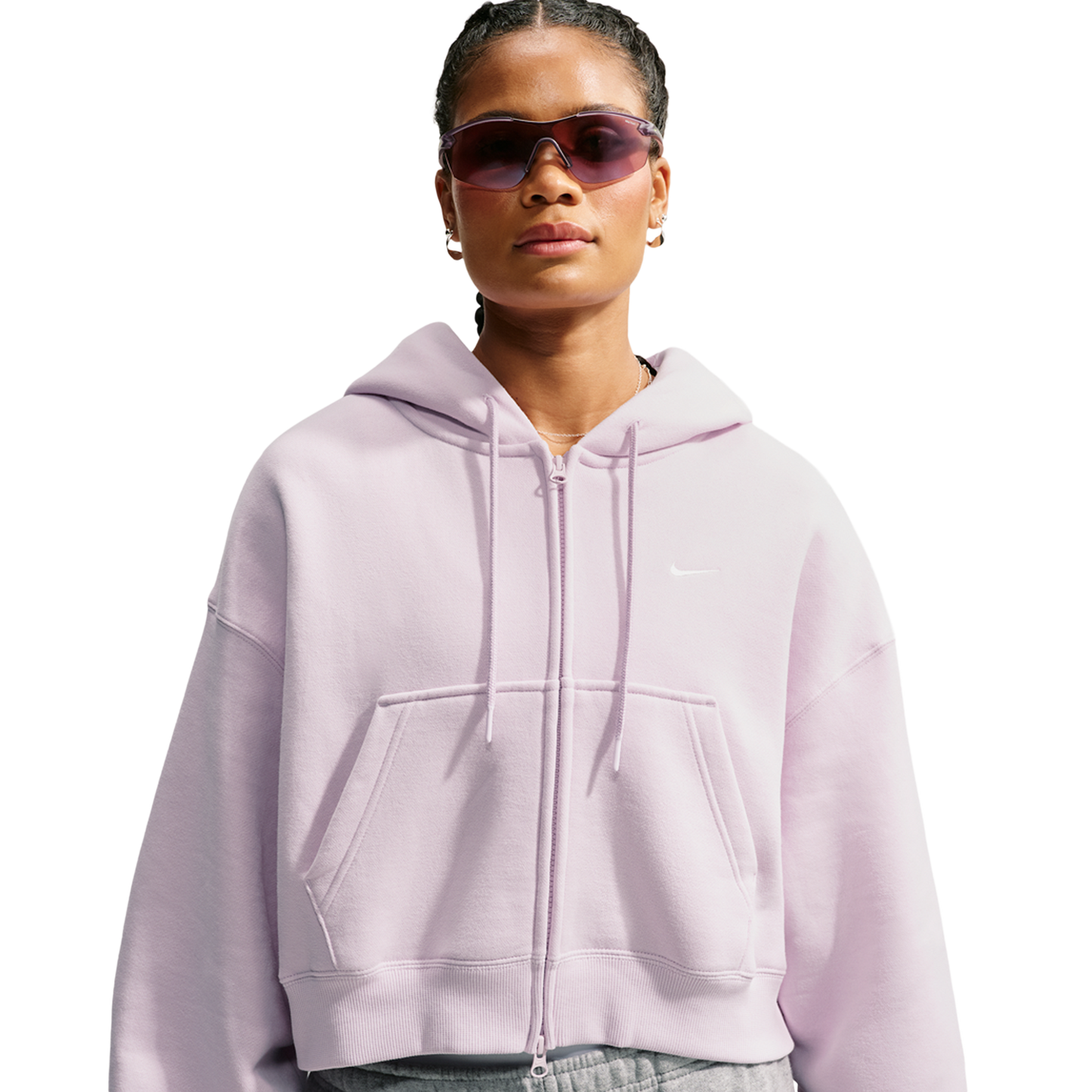 Nike Studio Fleece Mid-OS Crp FZ Hoodie - Women's - Bleached Lilac/Sail