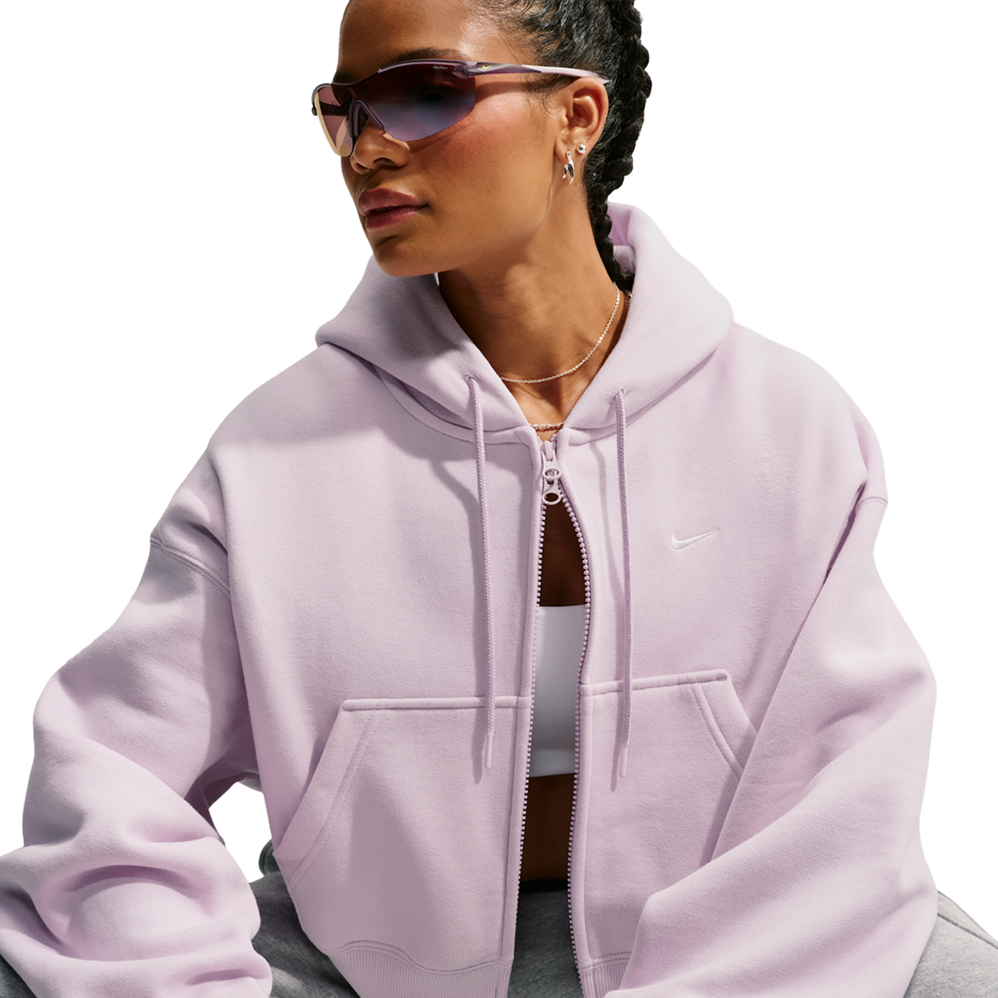 Nike Studio Fleece Mid-OS Crp FZ Hoodie - Women's - Bleached Lilac/Sail