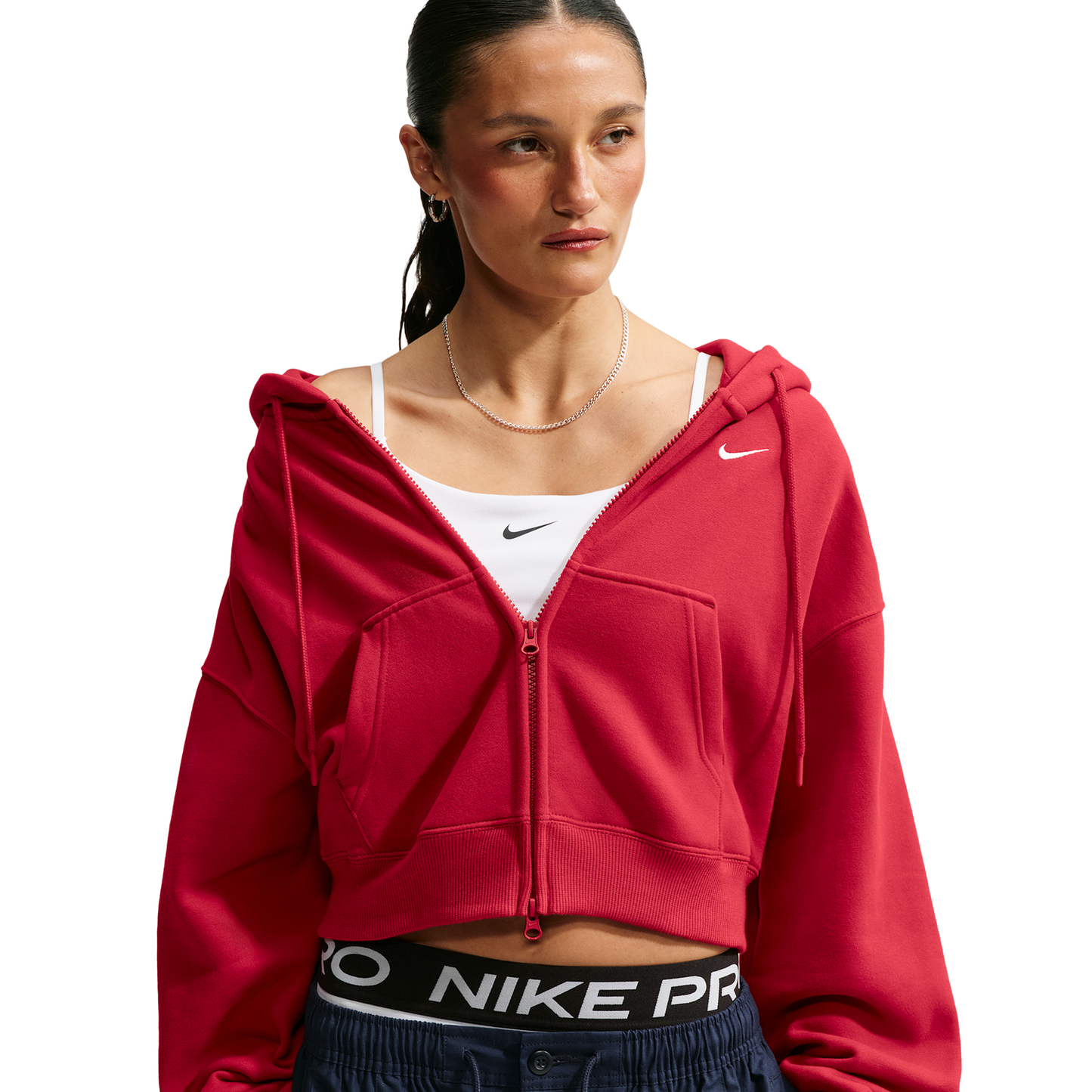 Nike Studio Fleece Mid-OS Crp FZ Hoodie - Women's - Tough Red/Sail