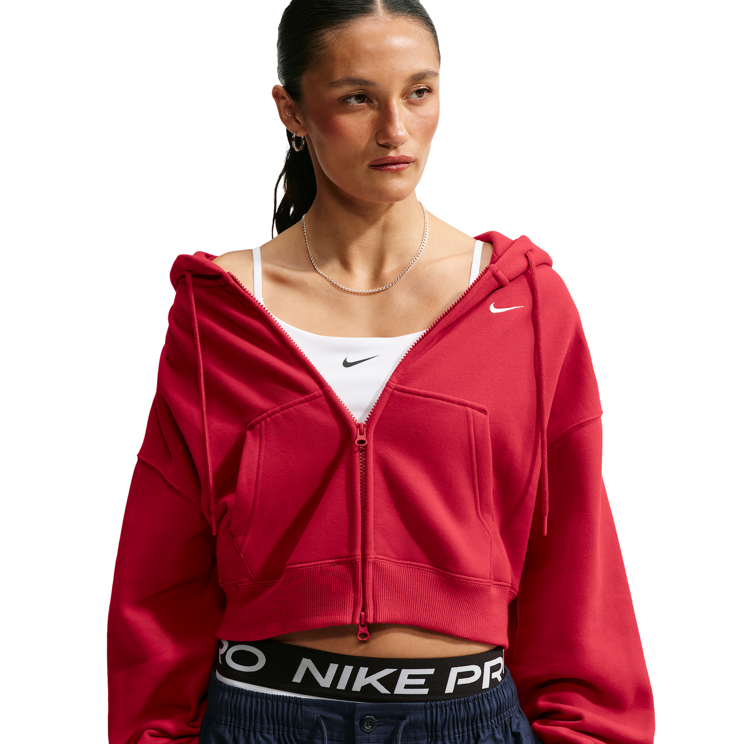 Nike Studio Fleece Mid-OS Crp FZ Hoodie - Women's - Tough Red/Sail