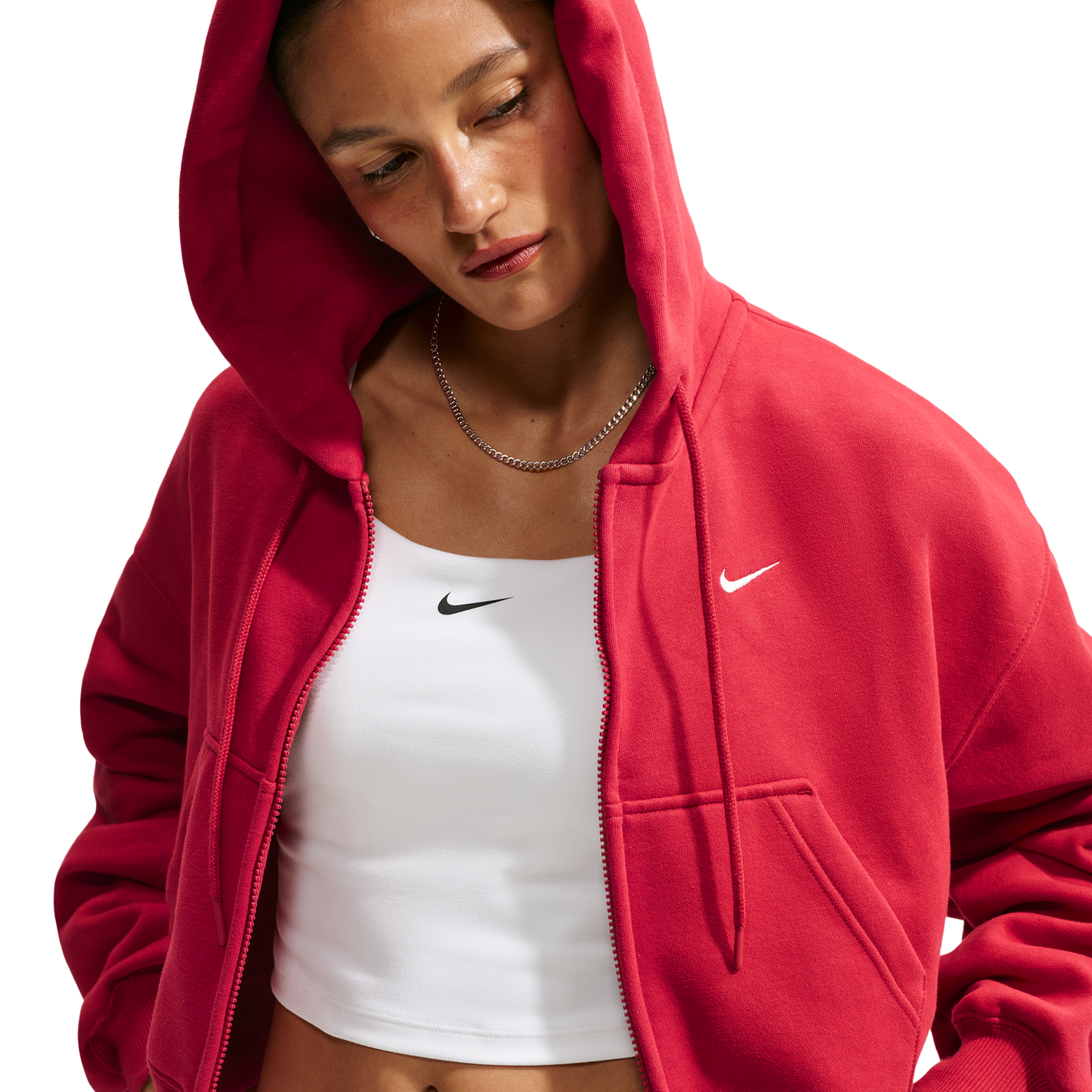 Nike Studio Fleece Mid-OS Crp FZ Hoodie - Women's - Tough Red/Sail