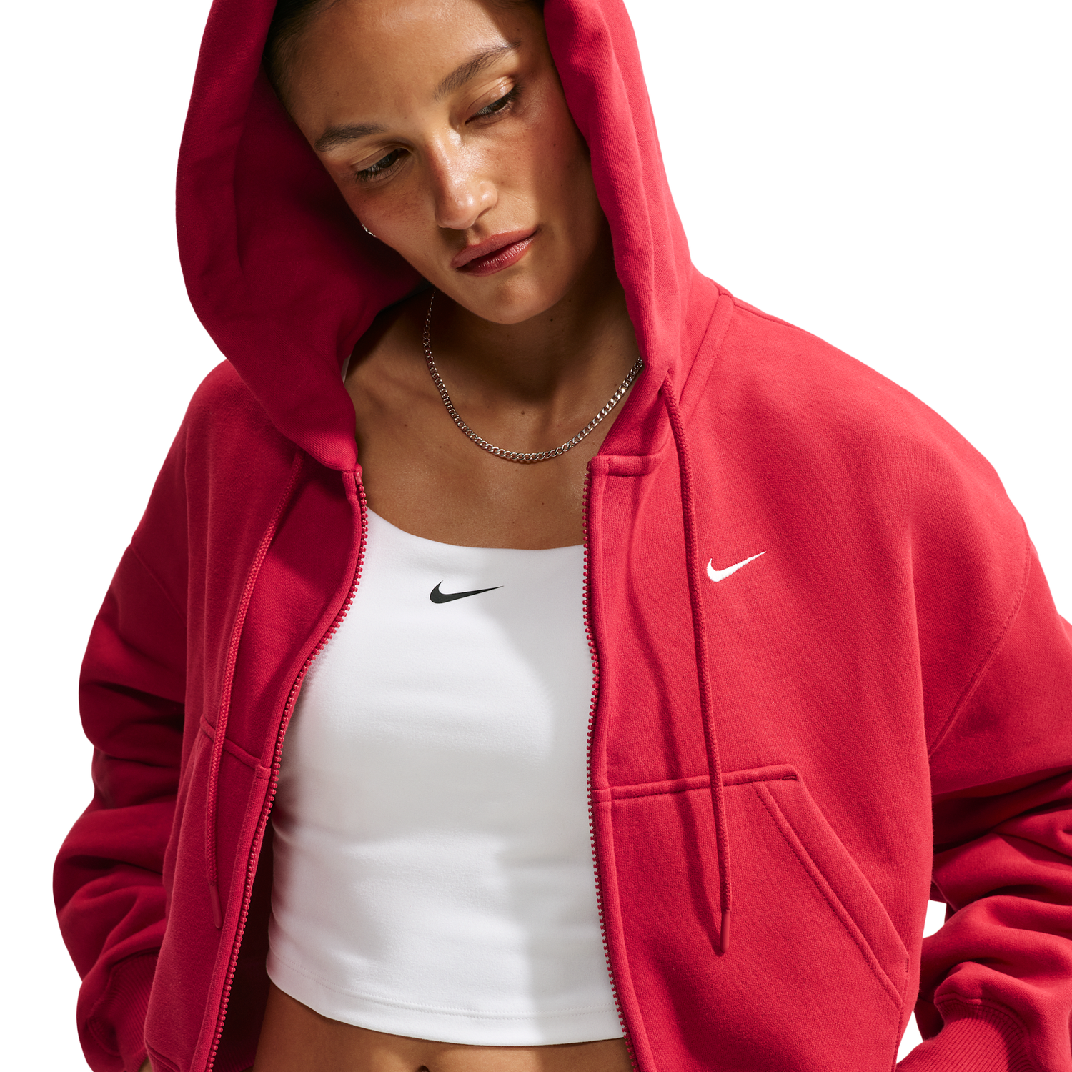 Nike Studio Fleece Mid-OS Crp FZ Hoodie - Women's - Tough Red/Sail