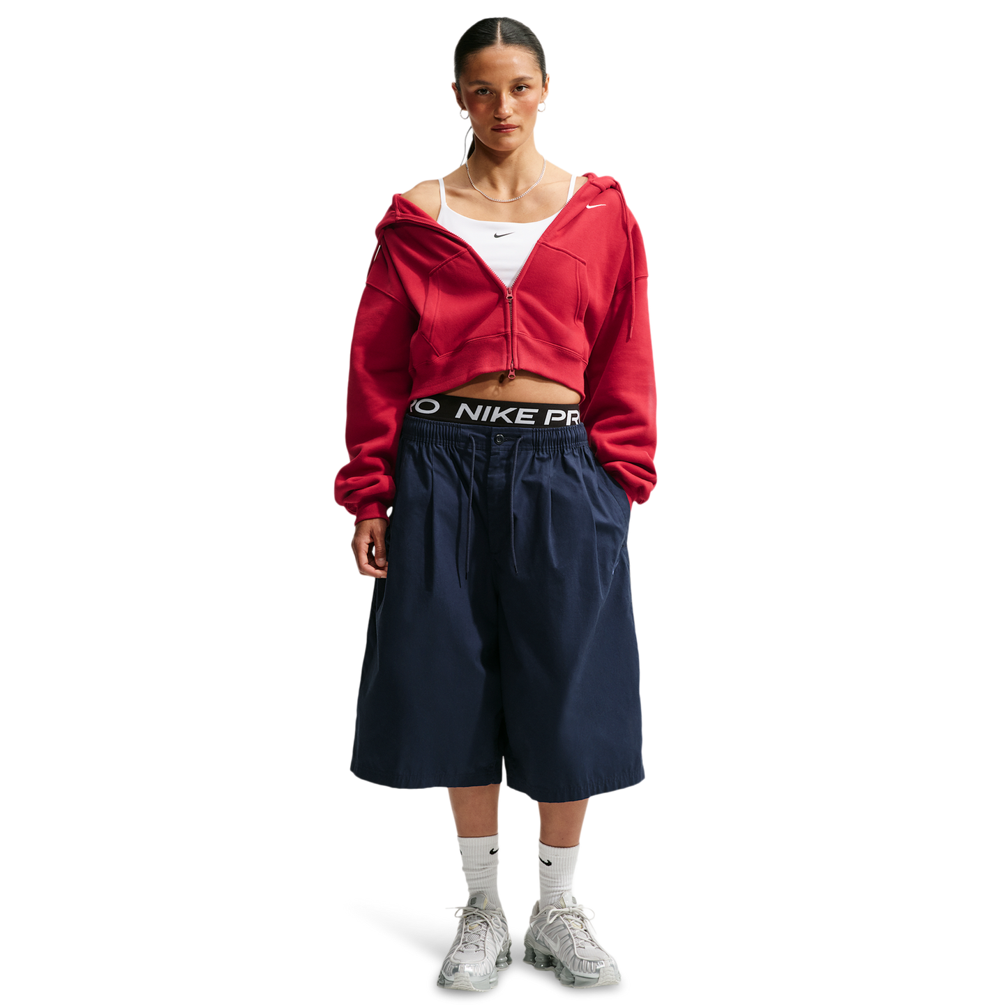 Nike Studio Fleece Mid-OS Crp FZ Hoodie - Women's - Tough Red/Sail