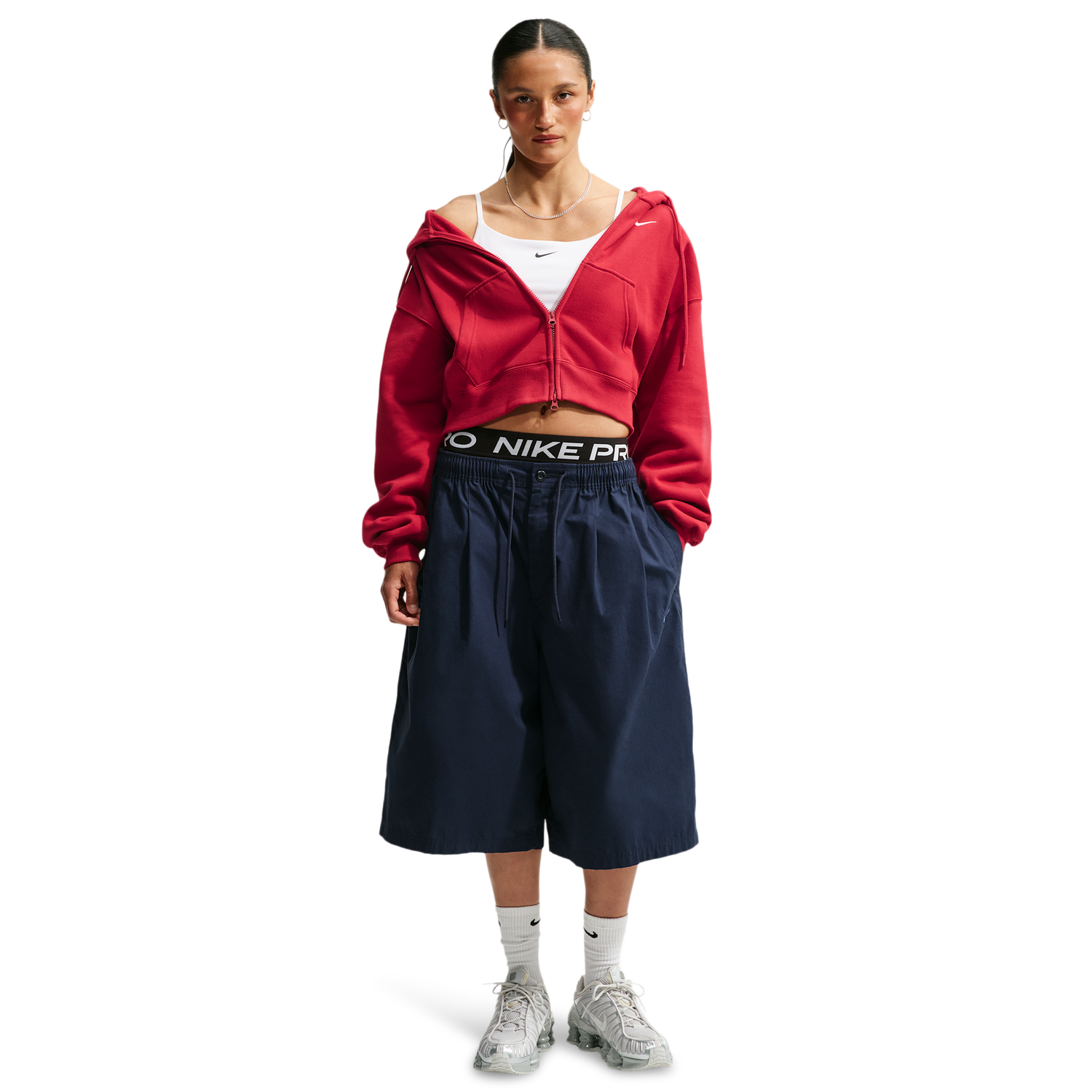 Nike Studio Fleece Mid-OS Crp FZ Hoodie - Women's - Tough Red/Sail
