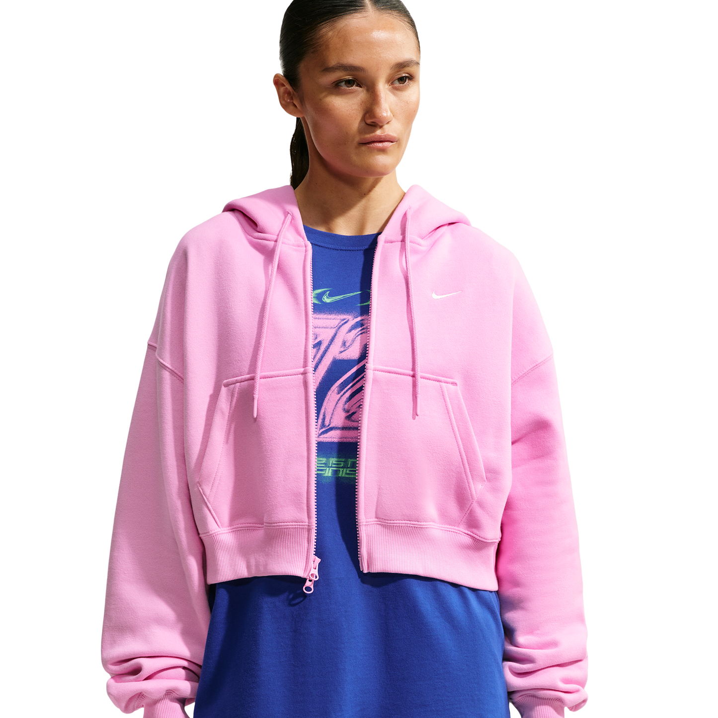 Nike Studio Fleece Mid-OS Crp FZ Hoodie - Women's - Sail/Pink Rise
