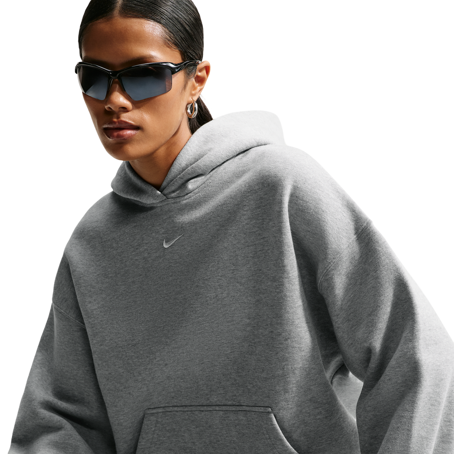 Nike Studio Fleece Oversized Crew - Women's - Dk Grey Heather/Sail