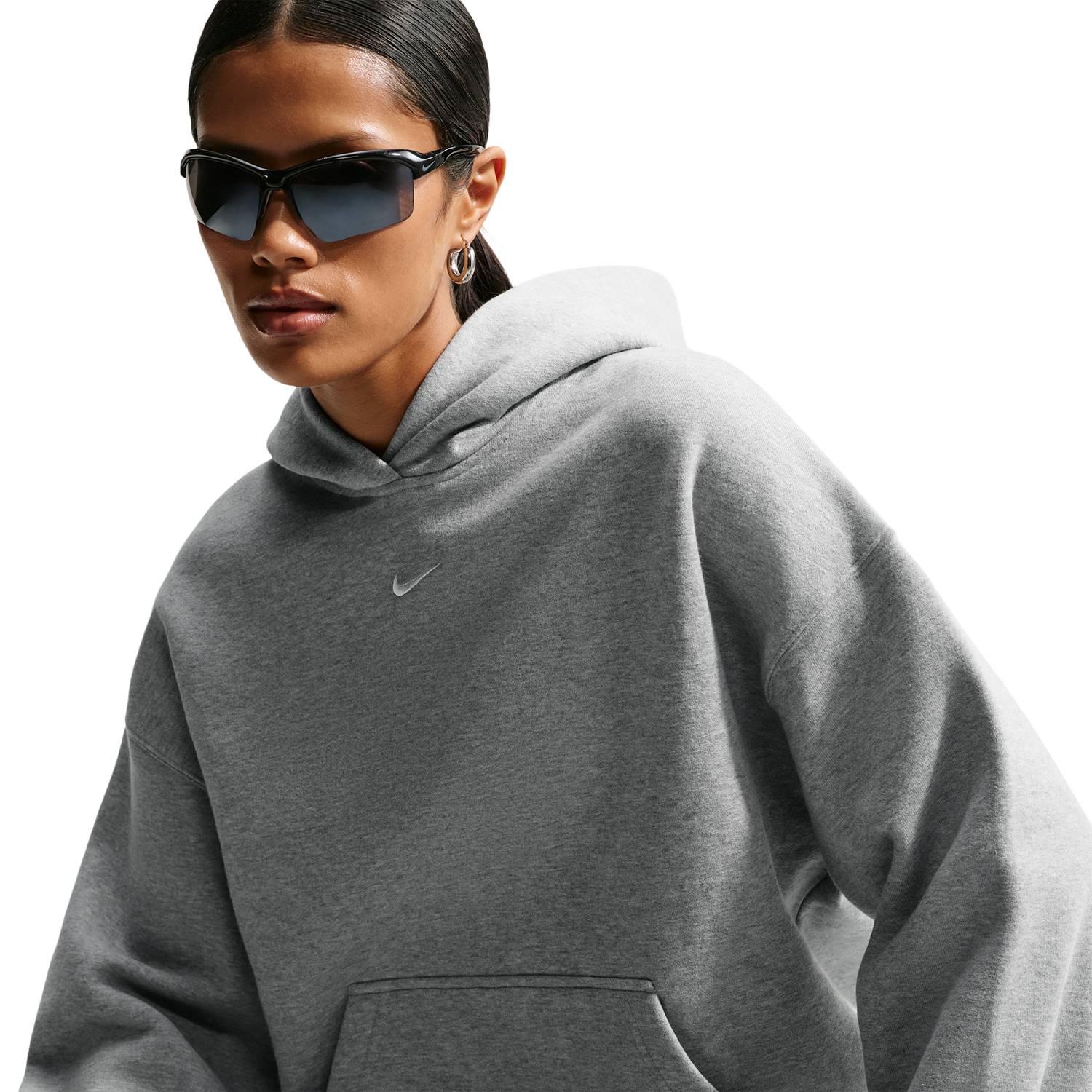 Nike Studio Fleece Oversized Crew - Women's - Dk Grey Heather/Sail