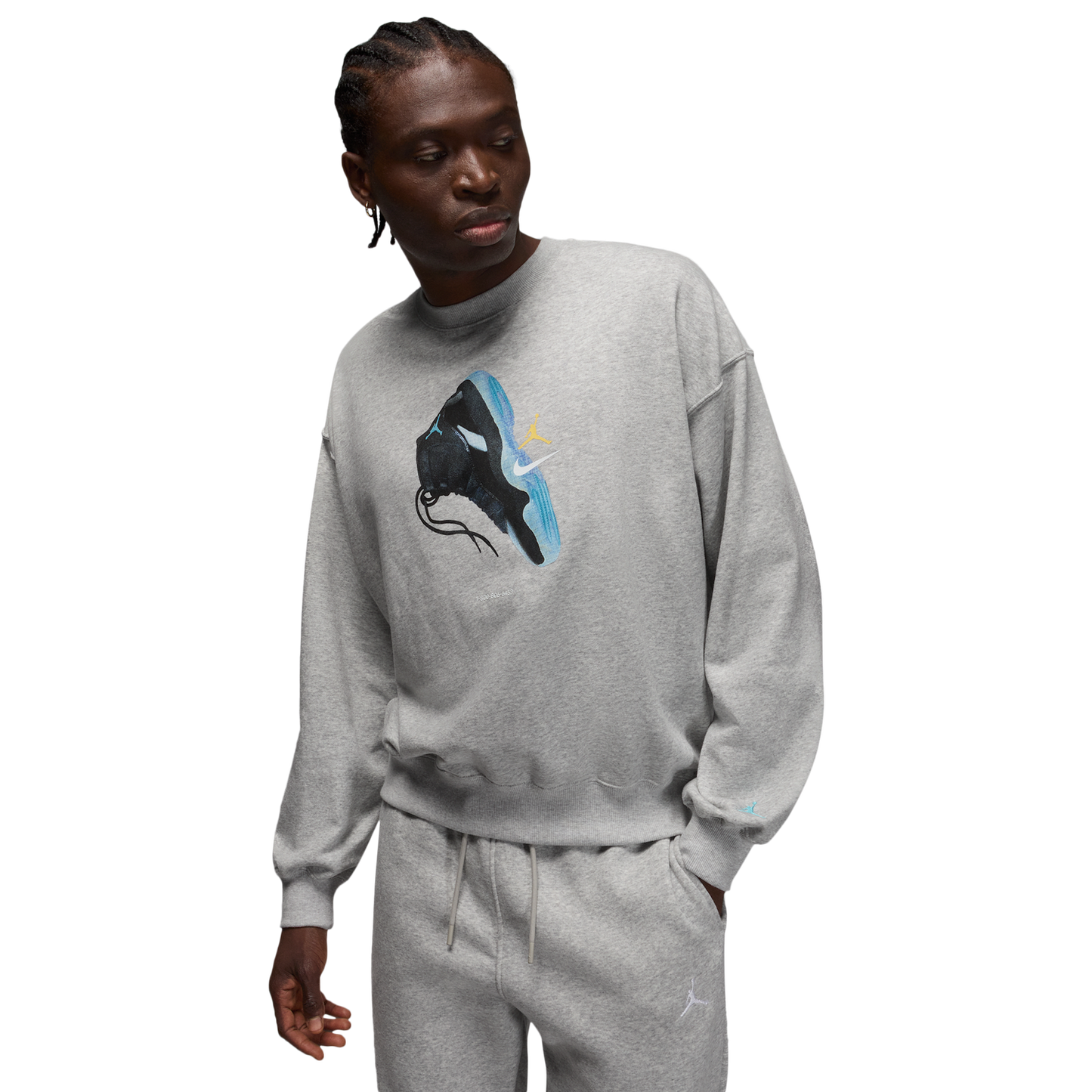 Jordan Brooklyn AJ11 Fleece Crew LB - Men's - Blue Chill/Grey Heather