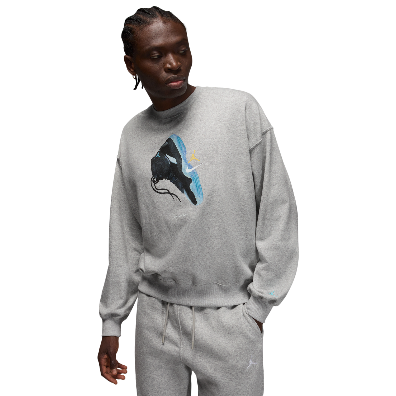 Jordan Brooklyn AJ11 Fleece Crew LB - Men's - Blue Chill/Grey Heather