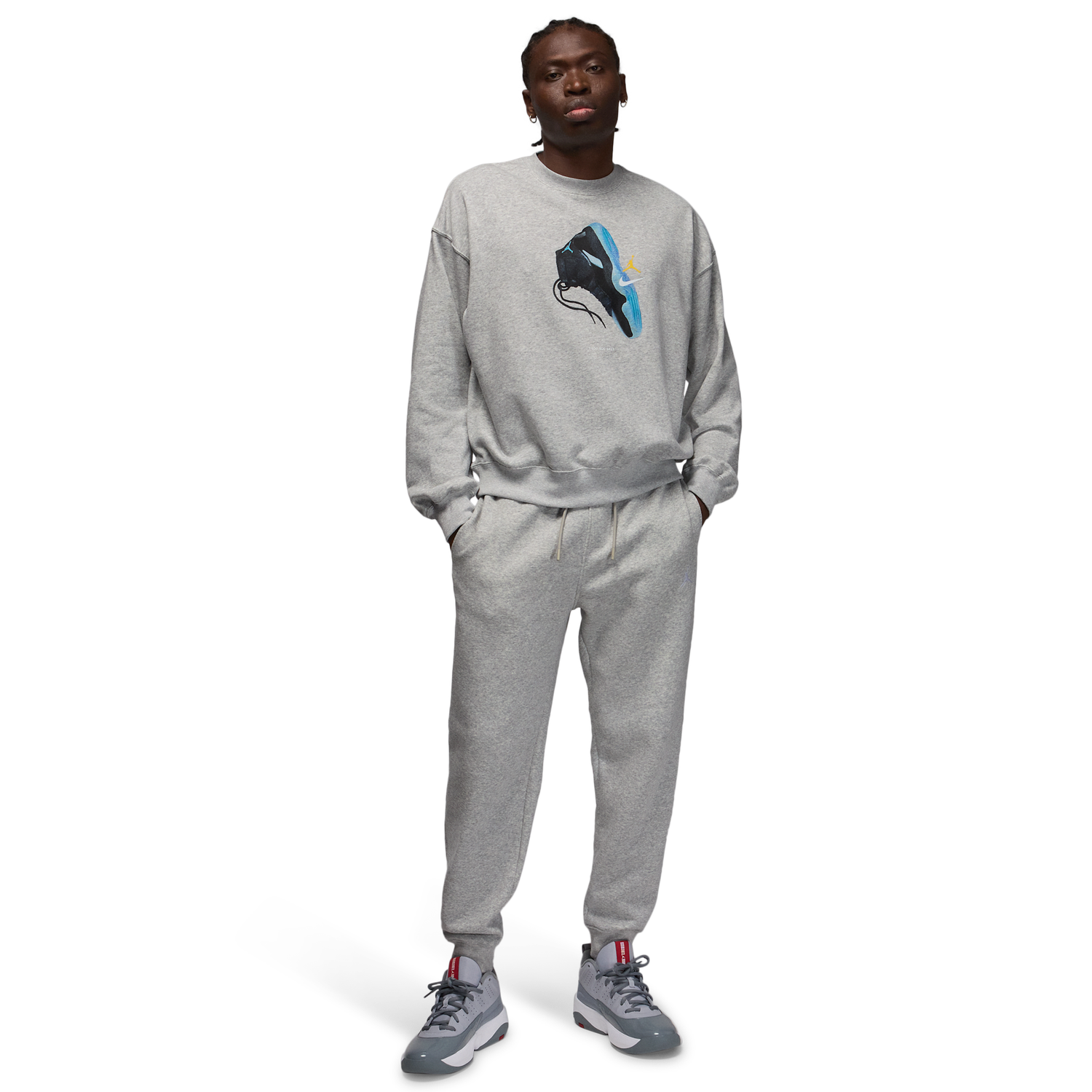 Jordan Brooklyn AJ11 Fleece Crew LB - Men's - Blue Chill/Grey Heather