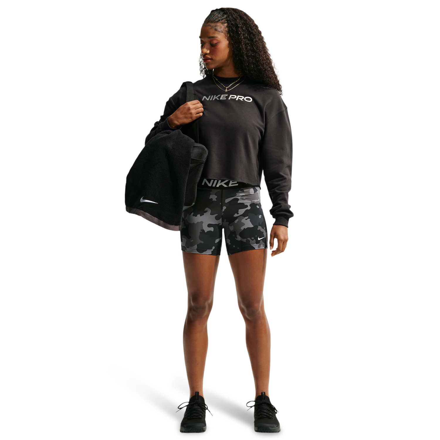 Nike Pro Dri-FIT Crew Fleece TT Gradient - Women's - Black/White