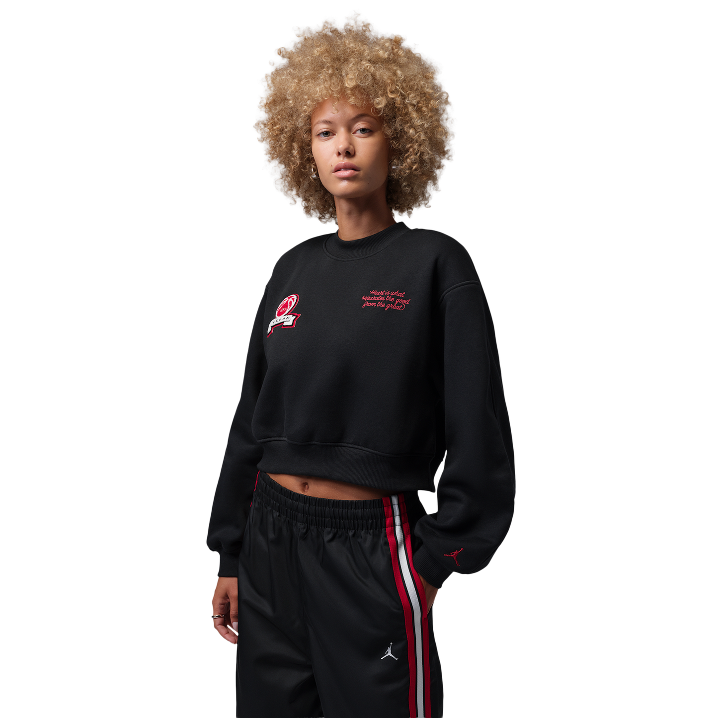 Jordan Brooklyn Fleece FT Crop Crew GFX - Women's - Black/Gym Red