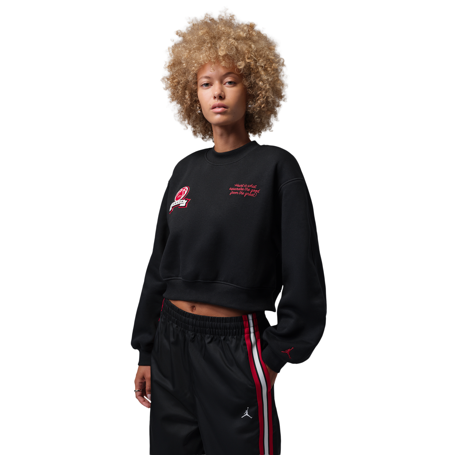 Jordan Brooklyn Fleece FT Crop Crew GFX - Women's - Black/Gym Red