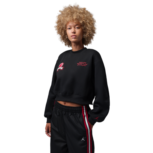 Jordan Brooklyn Fleece FT Crop Crew GFX - Women's - Black/Gym Red