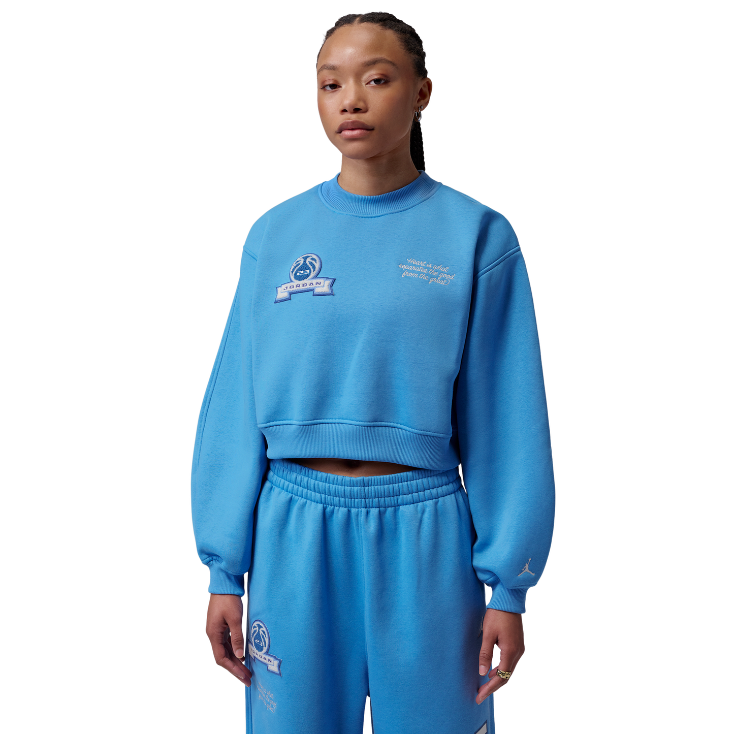 Jordan Brooklyn Fleece FT Crop Crew GFX - Women's - Blue Beyond/Sail