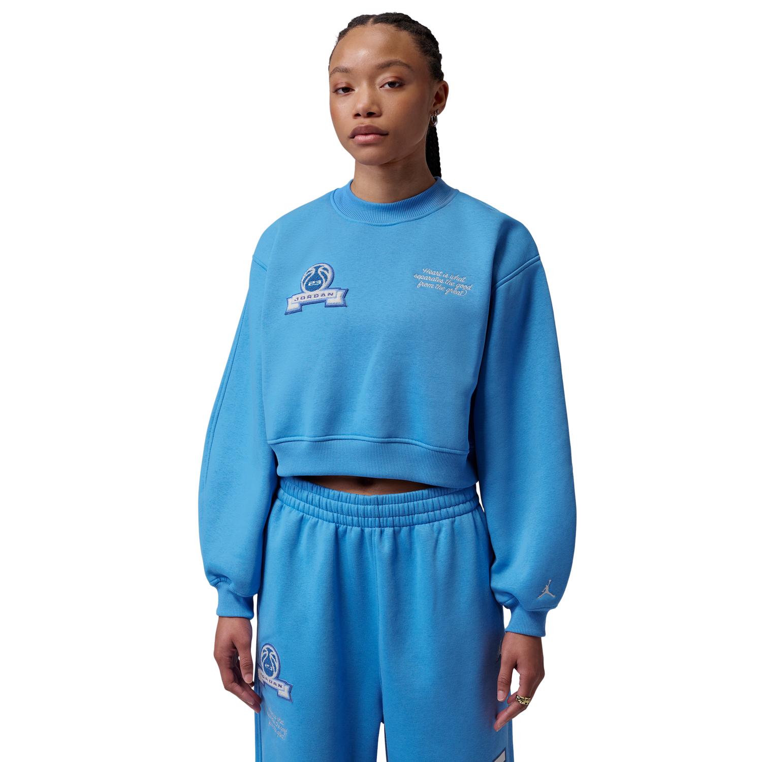 Jordan Brooklyn Fleece FT Crop Crew GFX - Women's - Blue Beyond/Sail