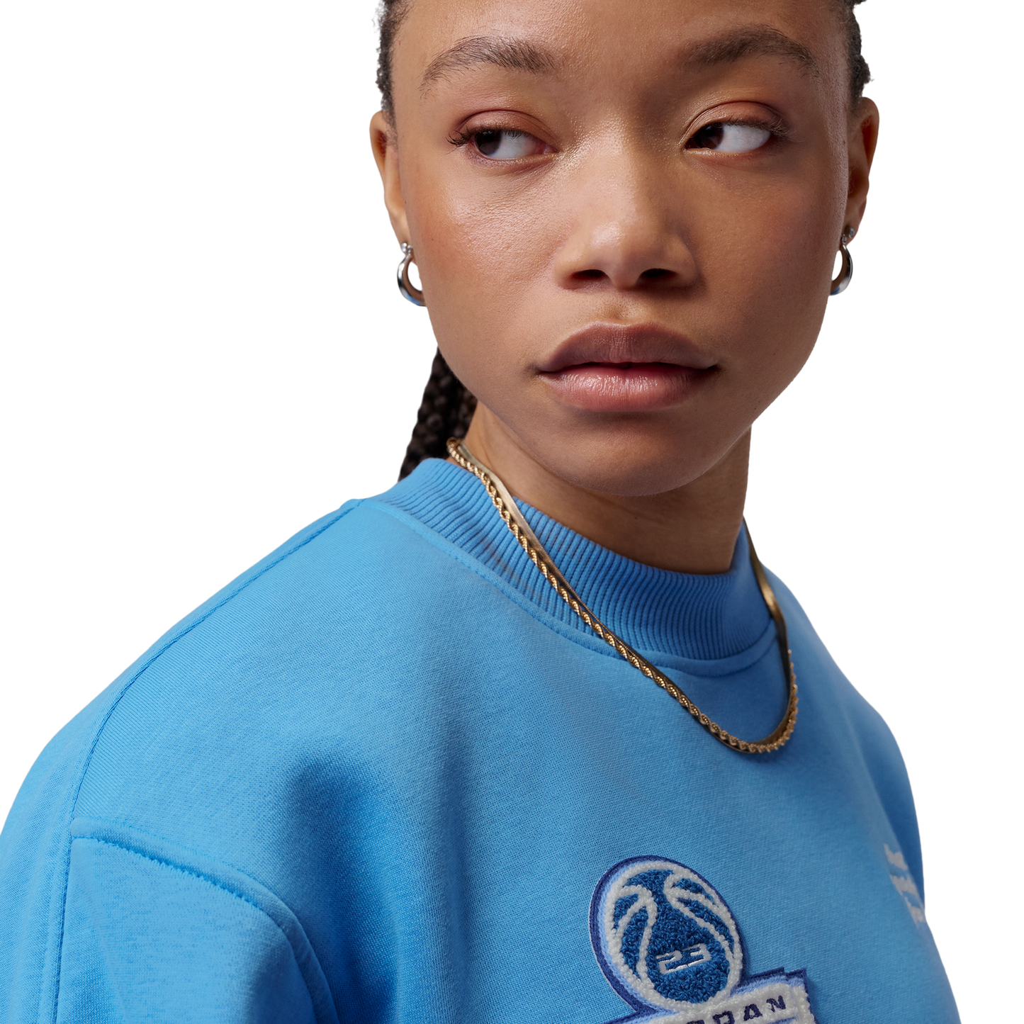Jordan Brooklyn Fleece FT Crop Crew GFX - Women's - Blue Beyond/Sail