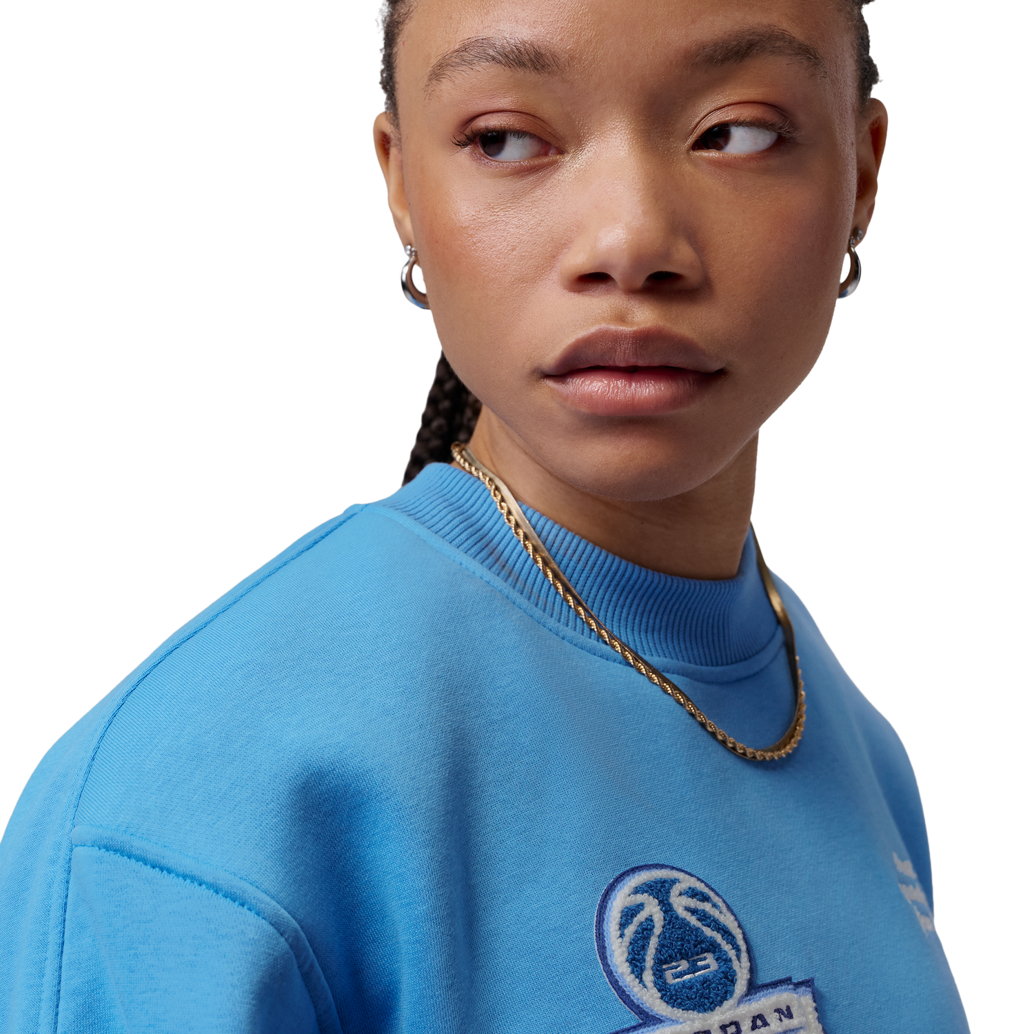 Jordan Brooklyn Fleece FT Crop Crew GFX - Women's - Blue Beyond/Sail