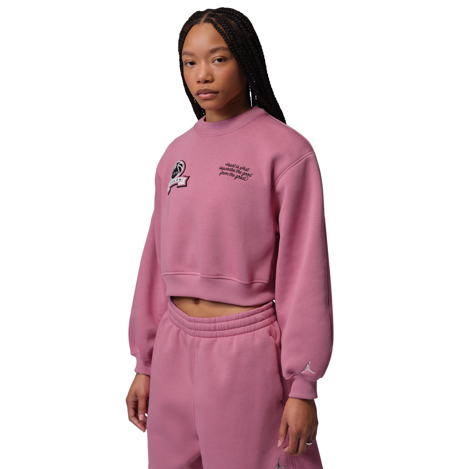 Jordan Brooklyn Fleece FT Crop Crew GFX - Women's - Desert Berry/Sail