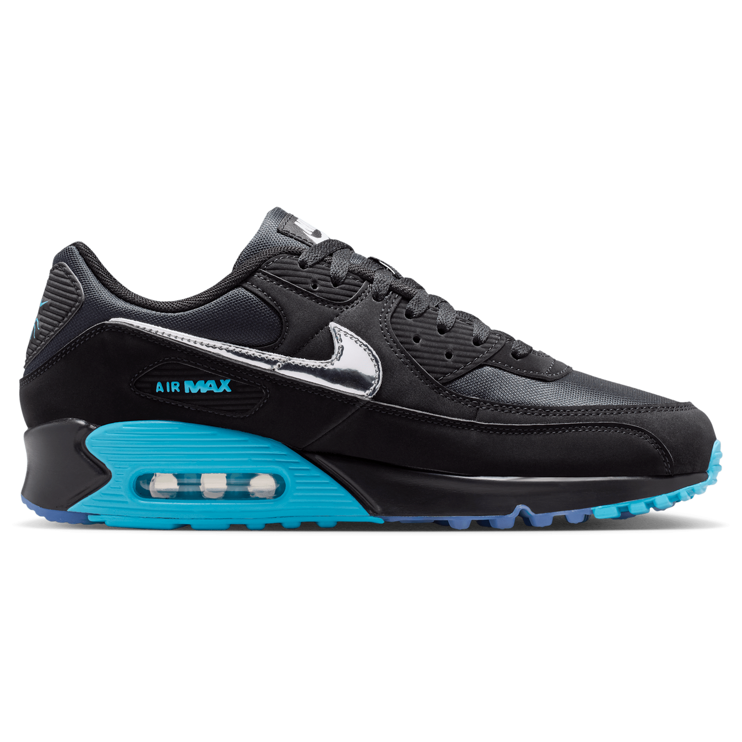 Nike Air Max 90 Premium Treble - Men's - Black/Chrome/Gamma Blue