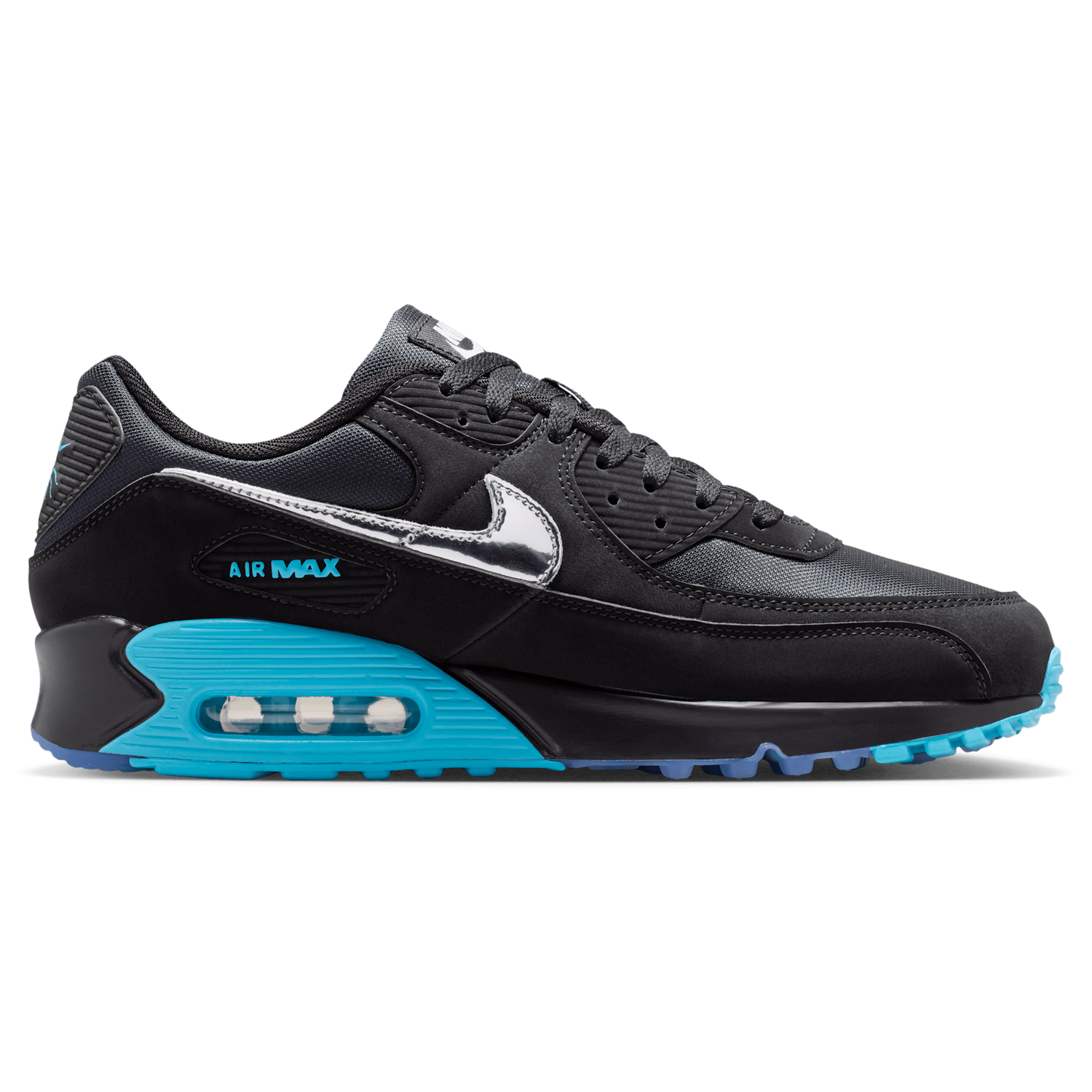 Nike Air Max 90 Premium Treble - Men's - Black/Chrome/Gamma Blue