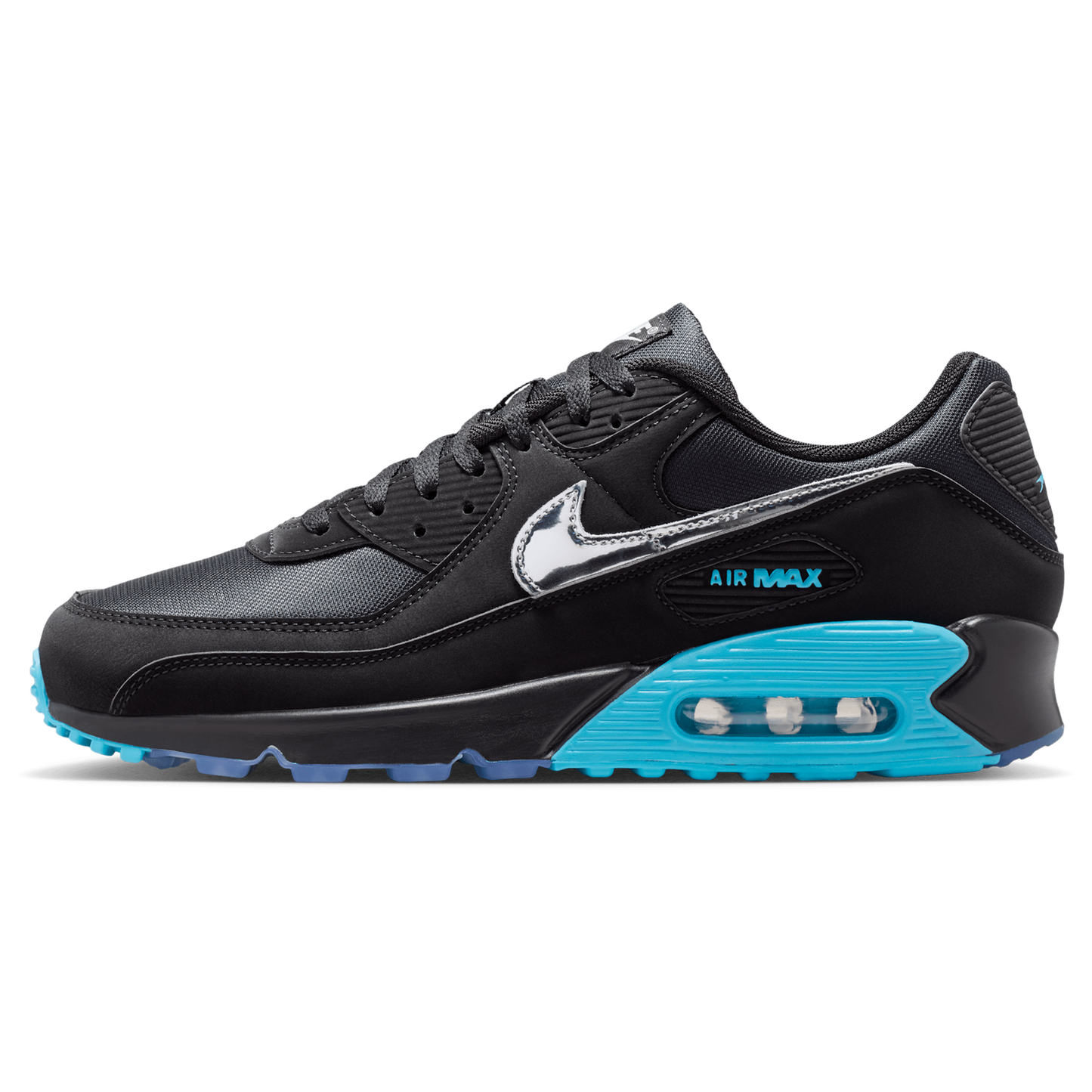Nike Air Max 90 Premium Treble - Men's - Black/Chrome/Gamma Blue