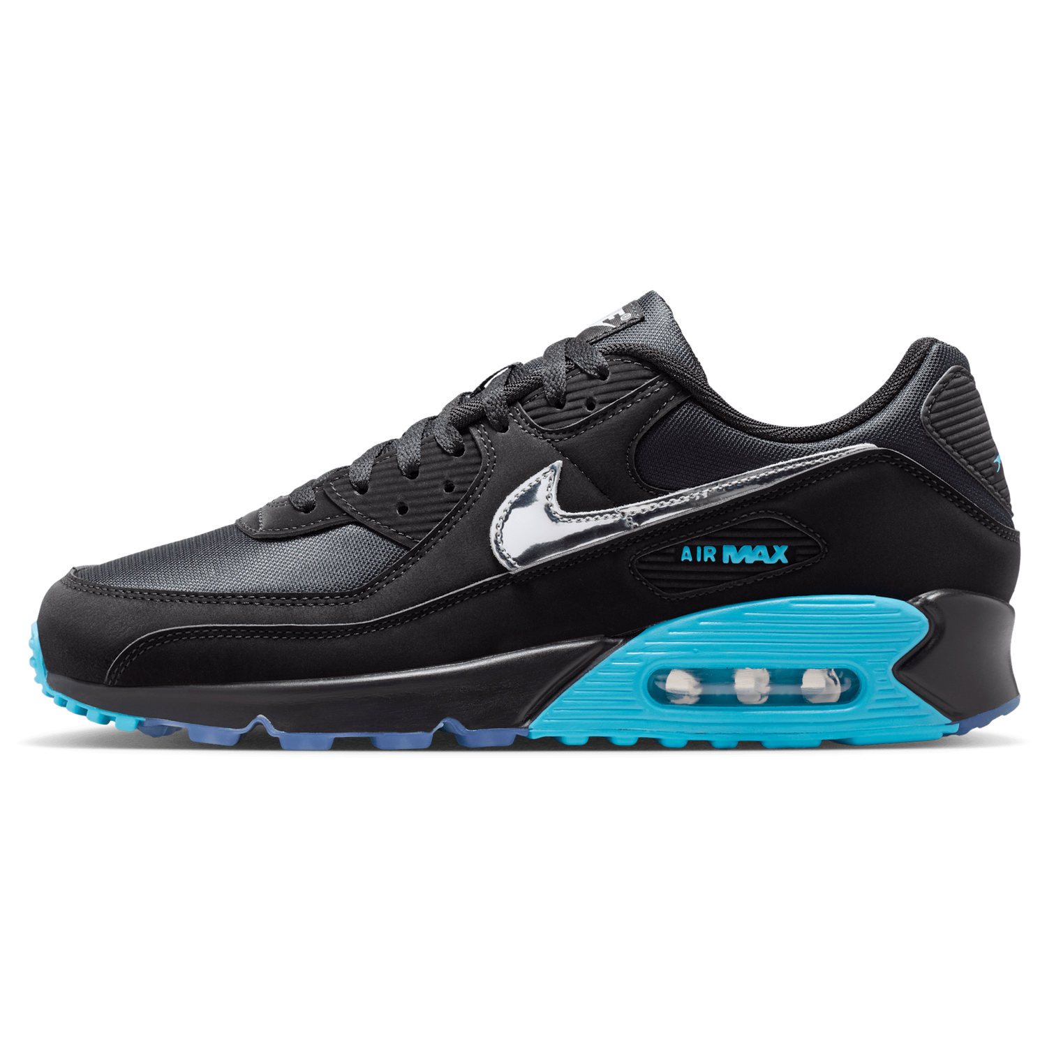 Nike Air Max 90 Premium Treble - Men's - Black/Chrome/Gamma Blue