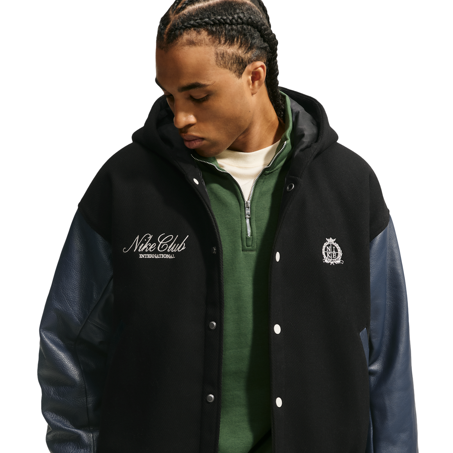 Nike Club Wool Varsity Jacket NCC - Men's - Black/Obsidian/Sanddrift