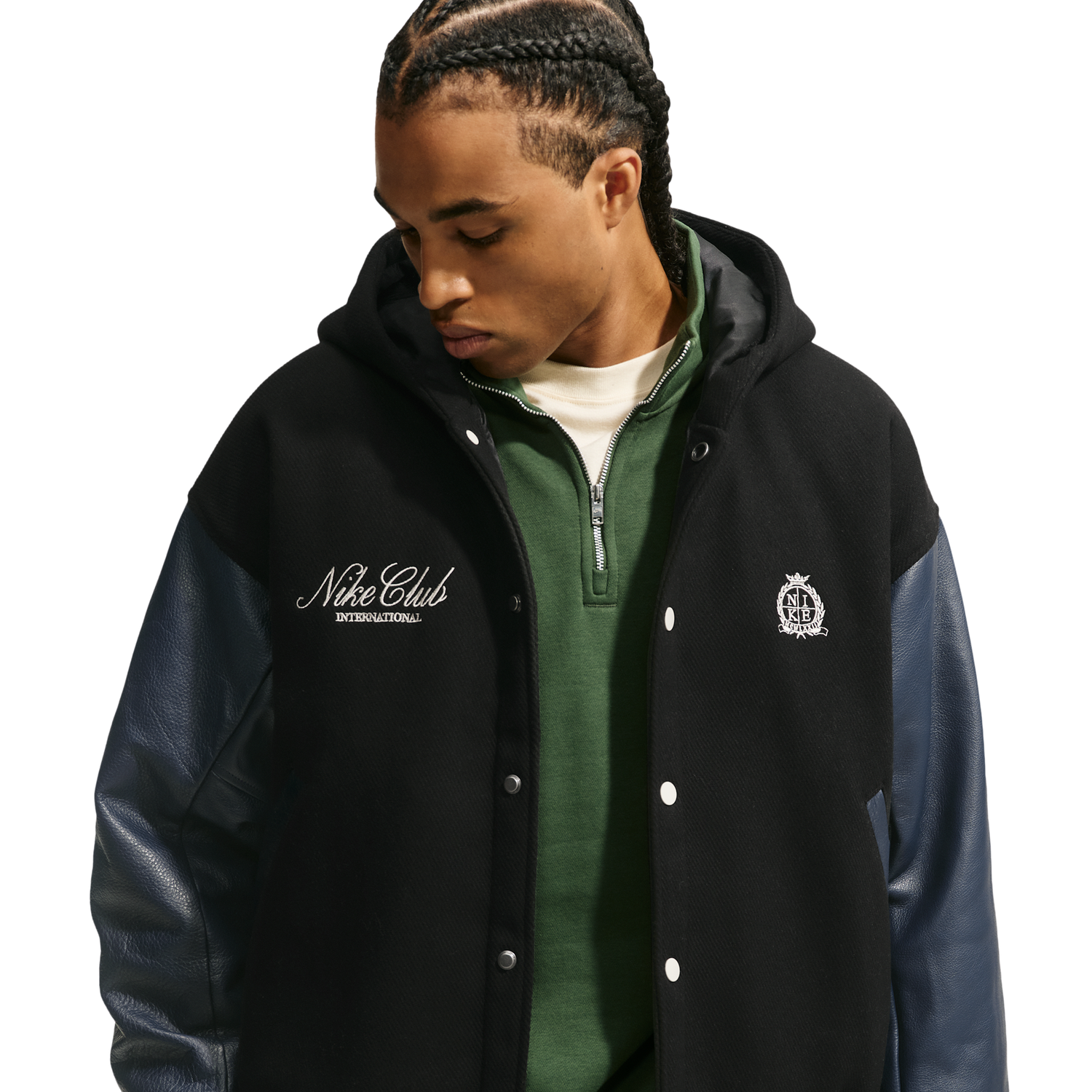 Nike Club Wool Varsity Jacket NCC - Men's - Black/Obsidian/Sanddrift