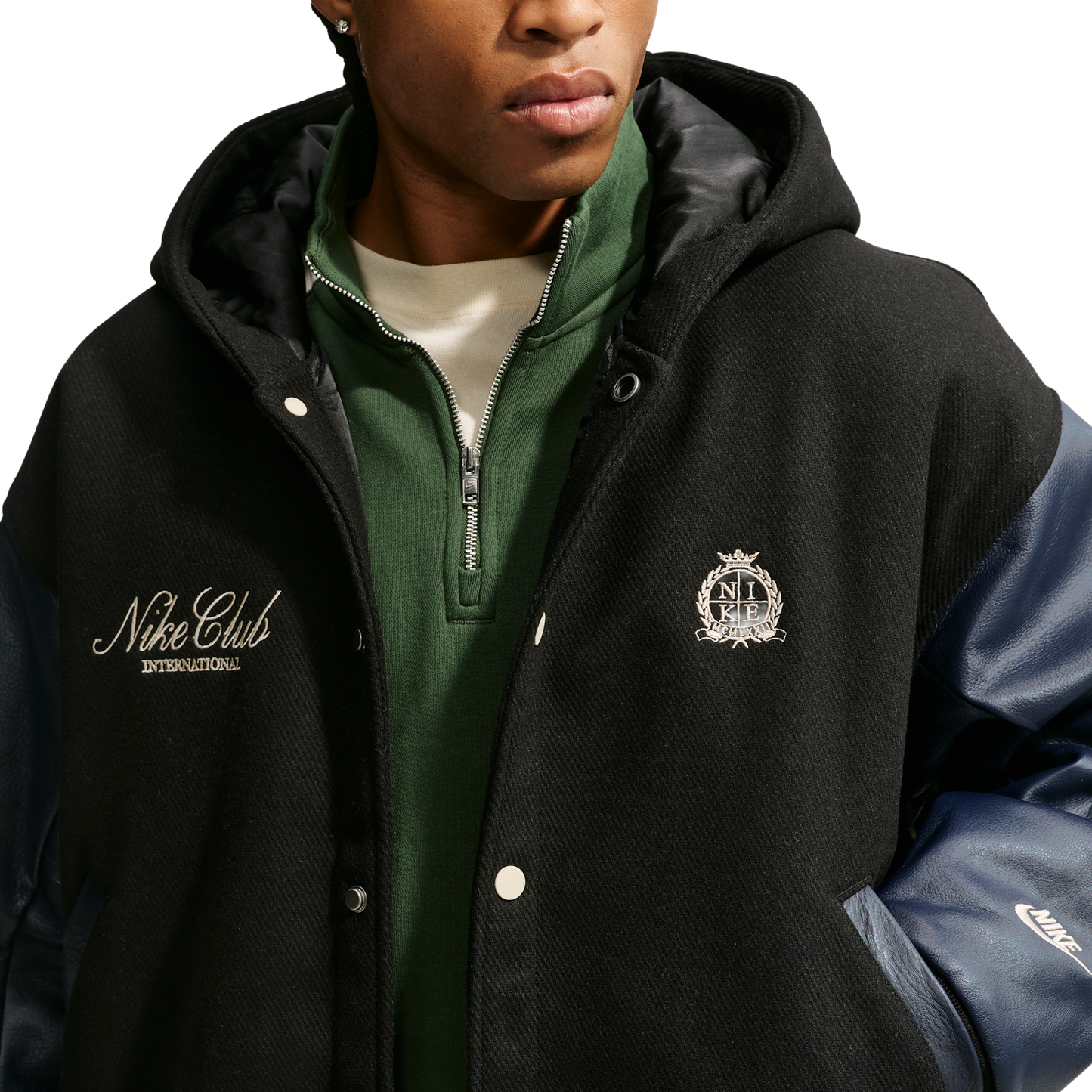 Nike Club Wool Varsity Jacket NCC - Men's - Black/Obsidian/Sanddrift