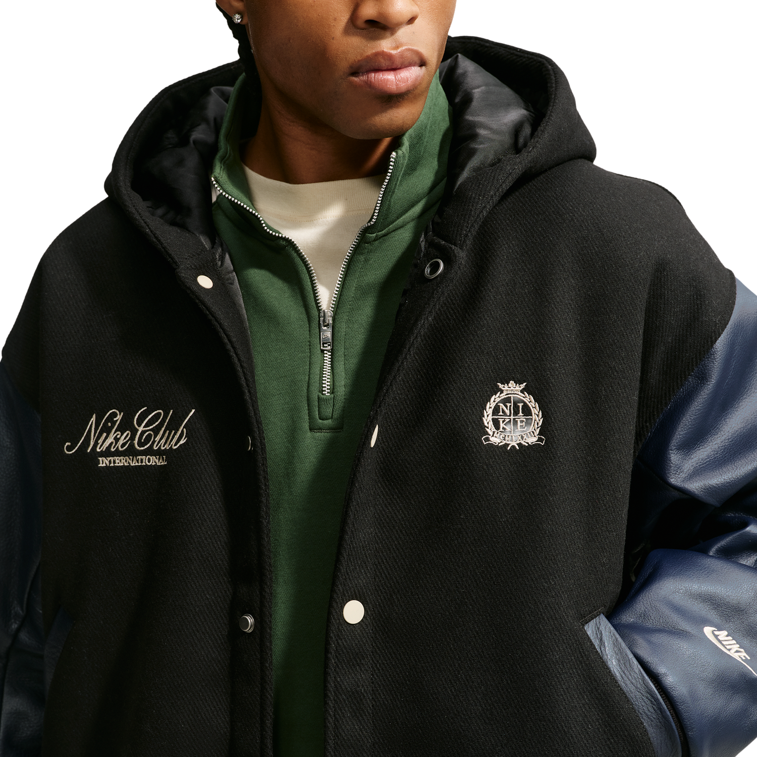 Nike Club Wool Varsity Jacket NCC - Men's - Black/Obsidian/Sanddrift