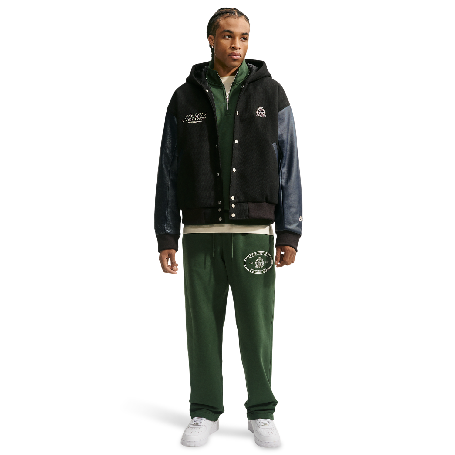 Nike Club Wool Varsity Jacket NCC - Men's - Black/Obsidian/Sanddrift