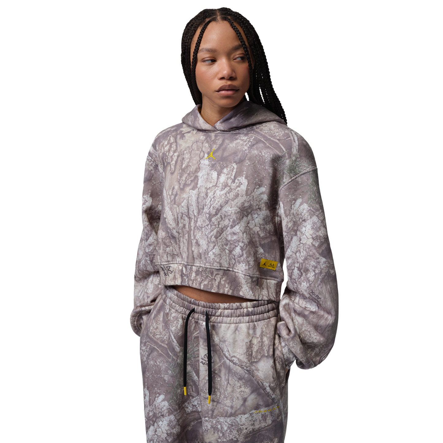 Jordan Brooklyn Fleece Md Crop Po Rlt - Women's - Bright Citron/White