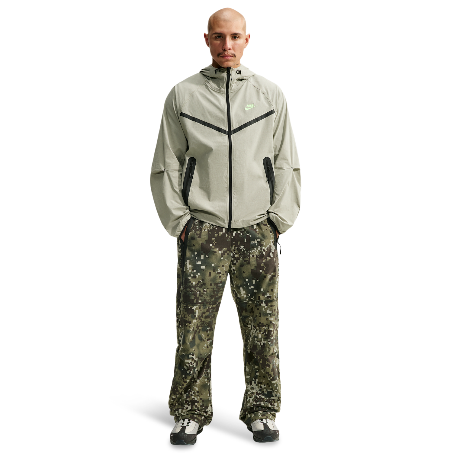 Nike Drifit Tech Woven Windrunner FZ Jacket - Men's - Spruce Fog/Spruce Fog/Barely Volt