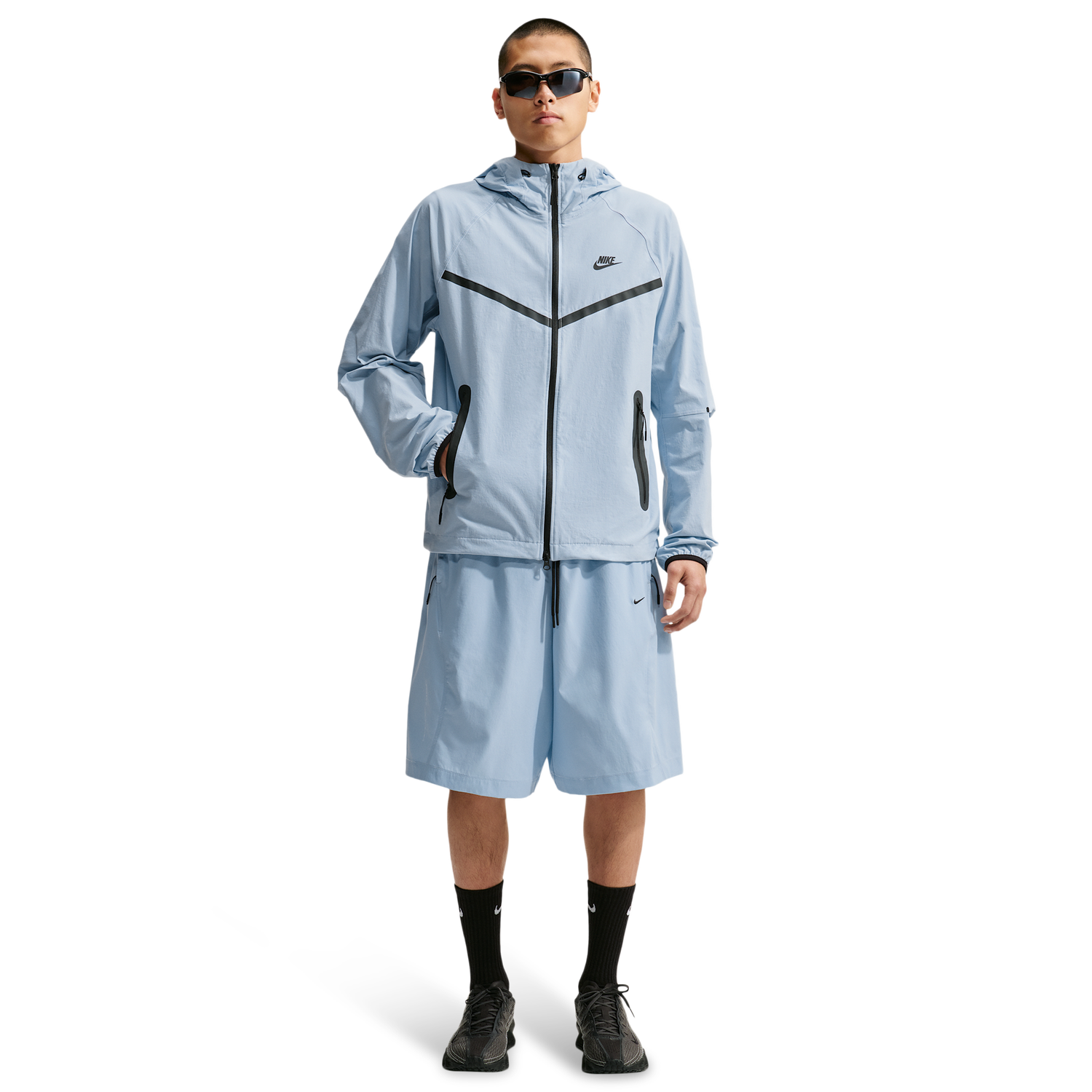 Nike Drifit Tech Woven Windrunner FZ Jacket - Men's - Light Armory Blue/Light Armory Blue/Black