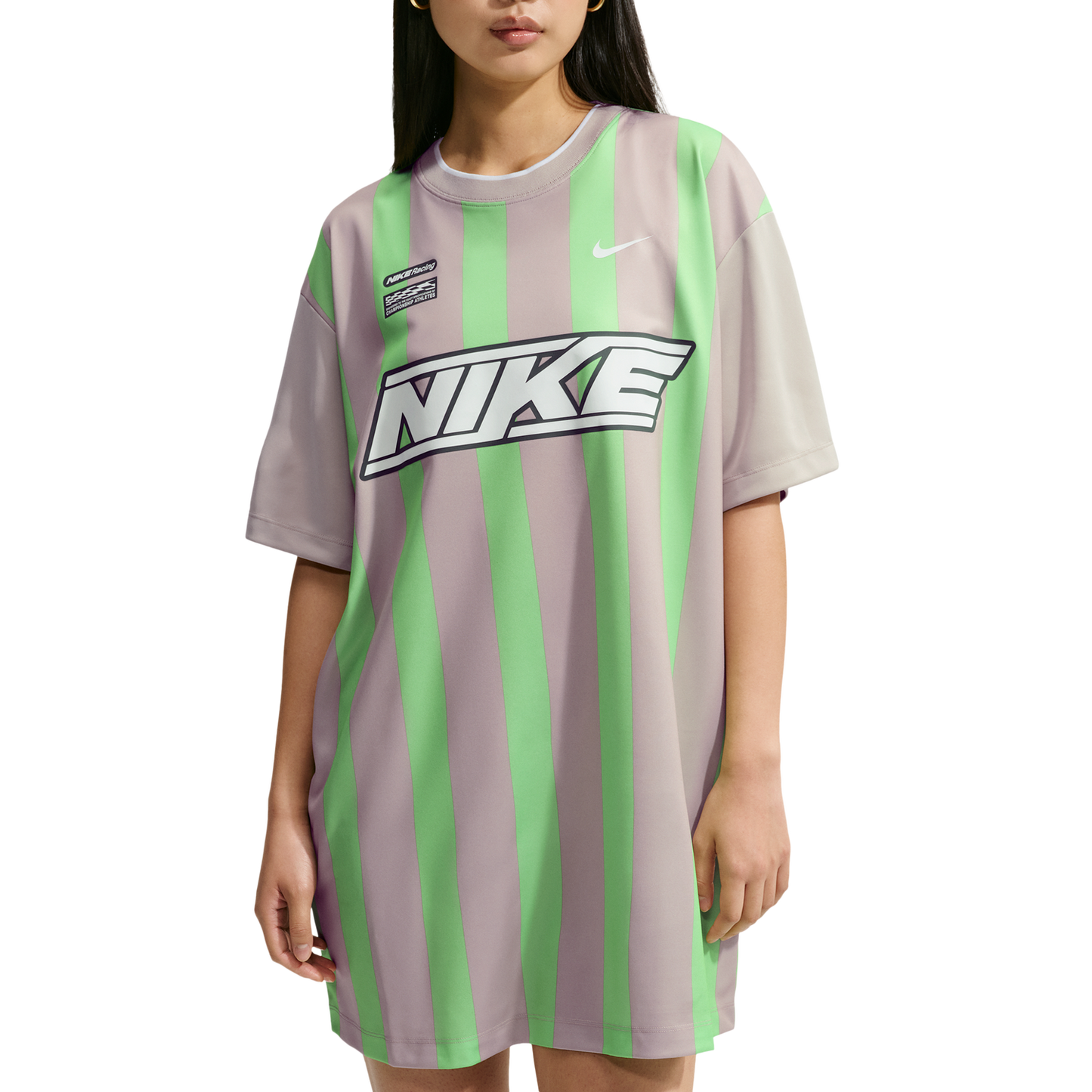 Nike Striped Jersey Mini Dress - Women's - Cream Ii/White/Illusion Green