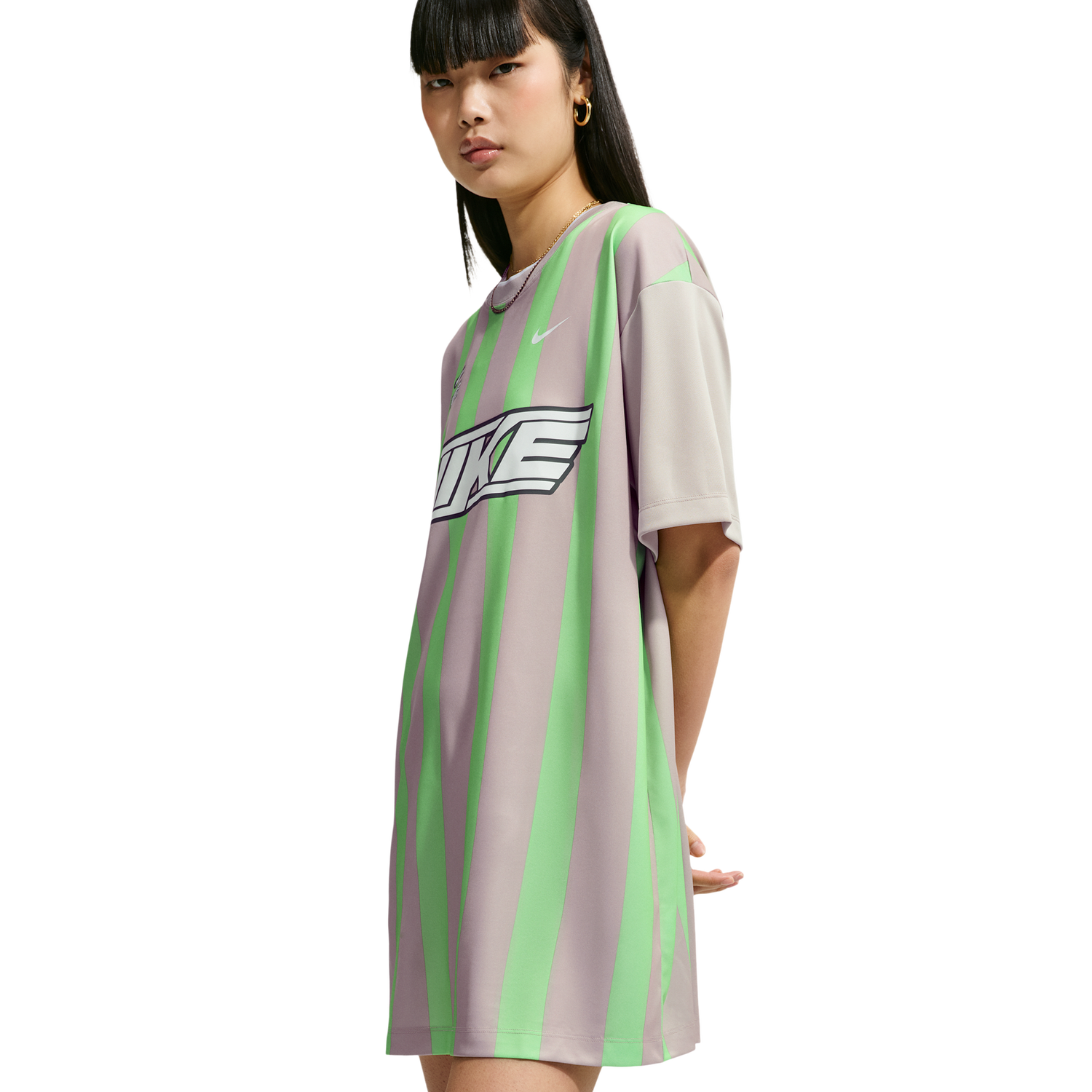 Nike Striped Jersey Mini Dress - Women's - Cream Ii/White/Illusion Green