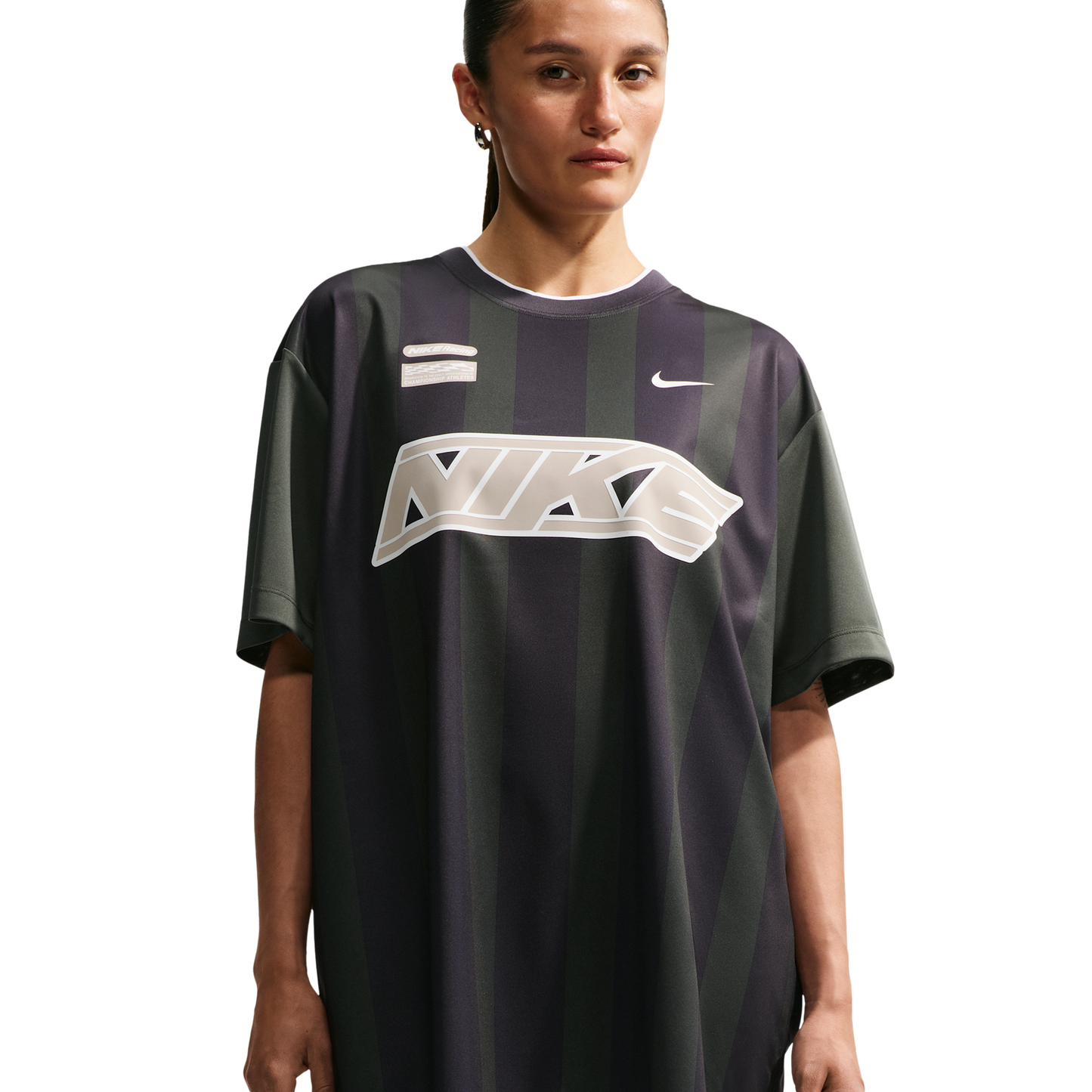 Nike Striped Jersey Mini Dress - Women's - Gridiron/White/Camo Green