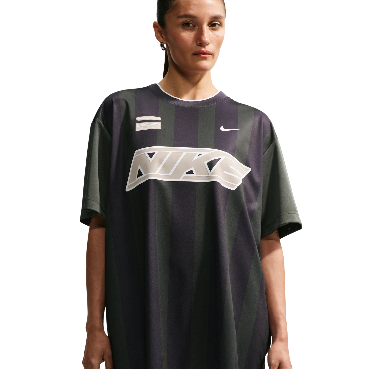Nike Striped Jersey Mini Dress - Women's - Gridiron/White/Camo Green