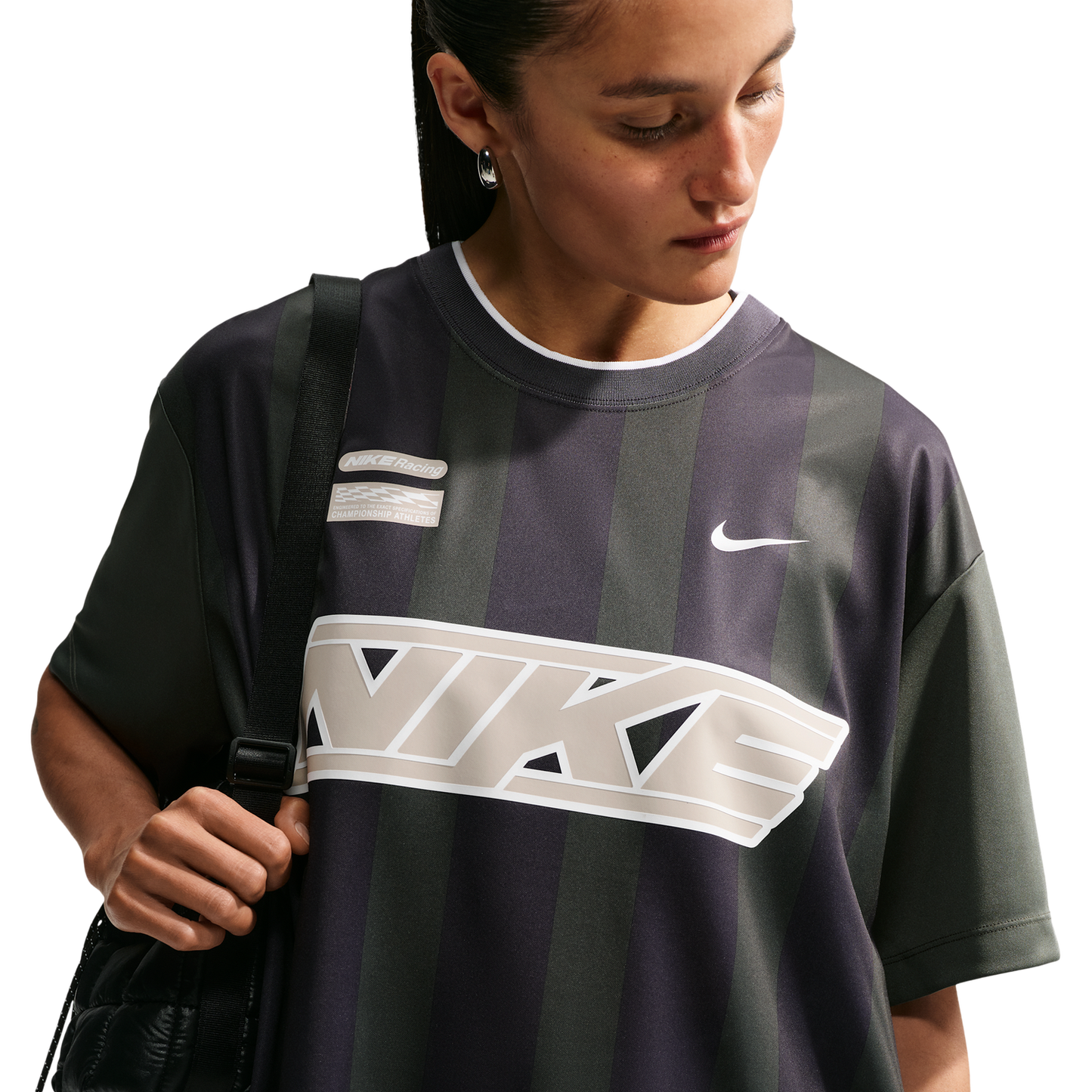 Nike Striped Jersey Mini Dress - Women's - Gridiron/White/Camo Green