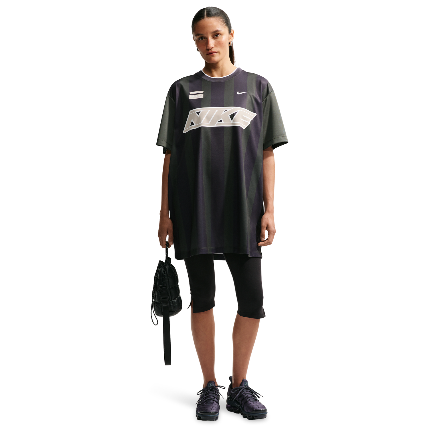 Nike Striped Jersey Mini Dress - Women's - Gridiron/White/Camo Green