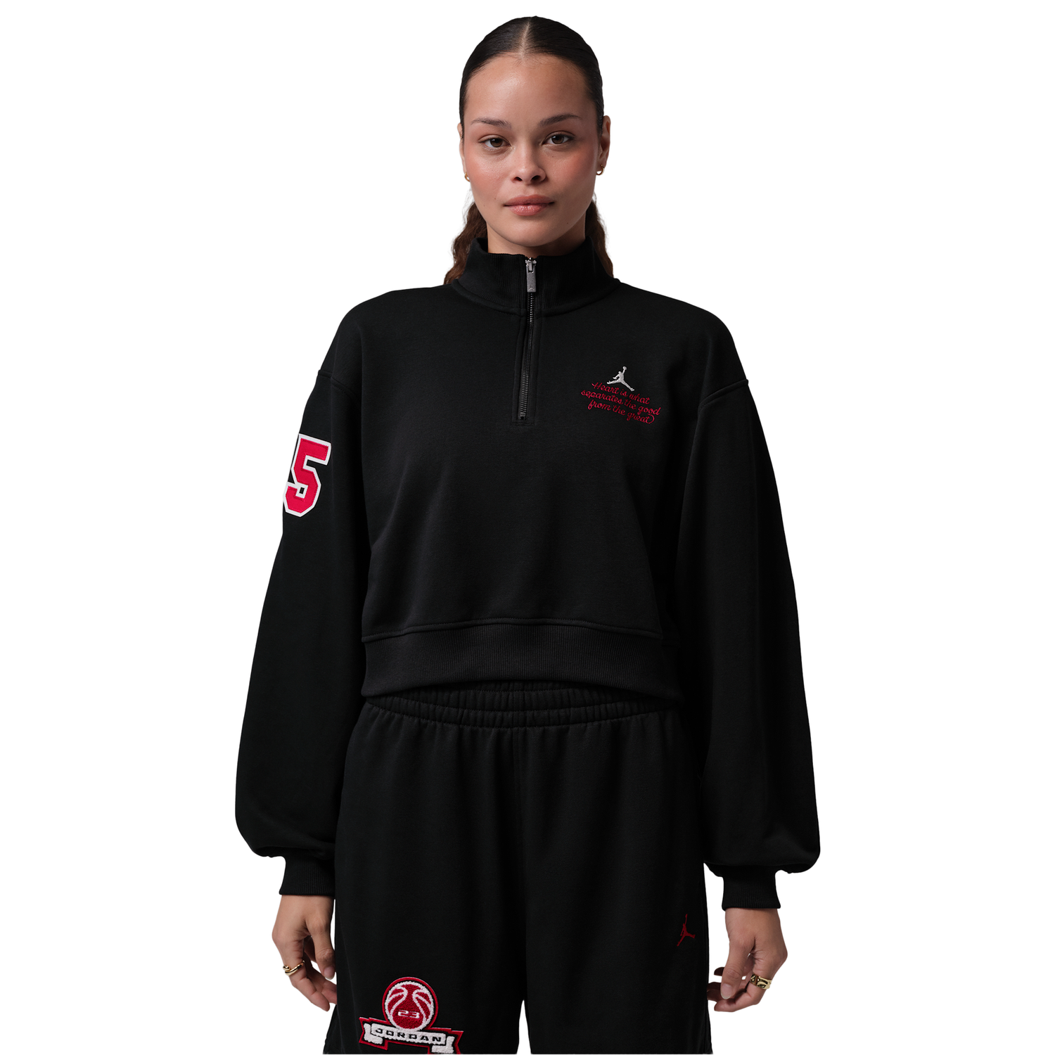 Jordan Brooklyn Fleece FT Qz GFX Crop - Women's - Sail/Black