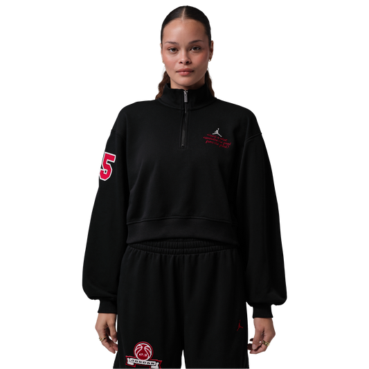Jordan Brooklyn Fleece FT Qz GFX Crop - Women's - Sail/Black