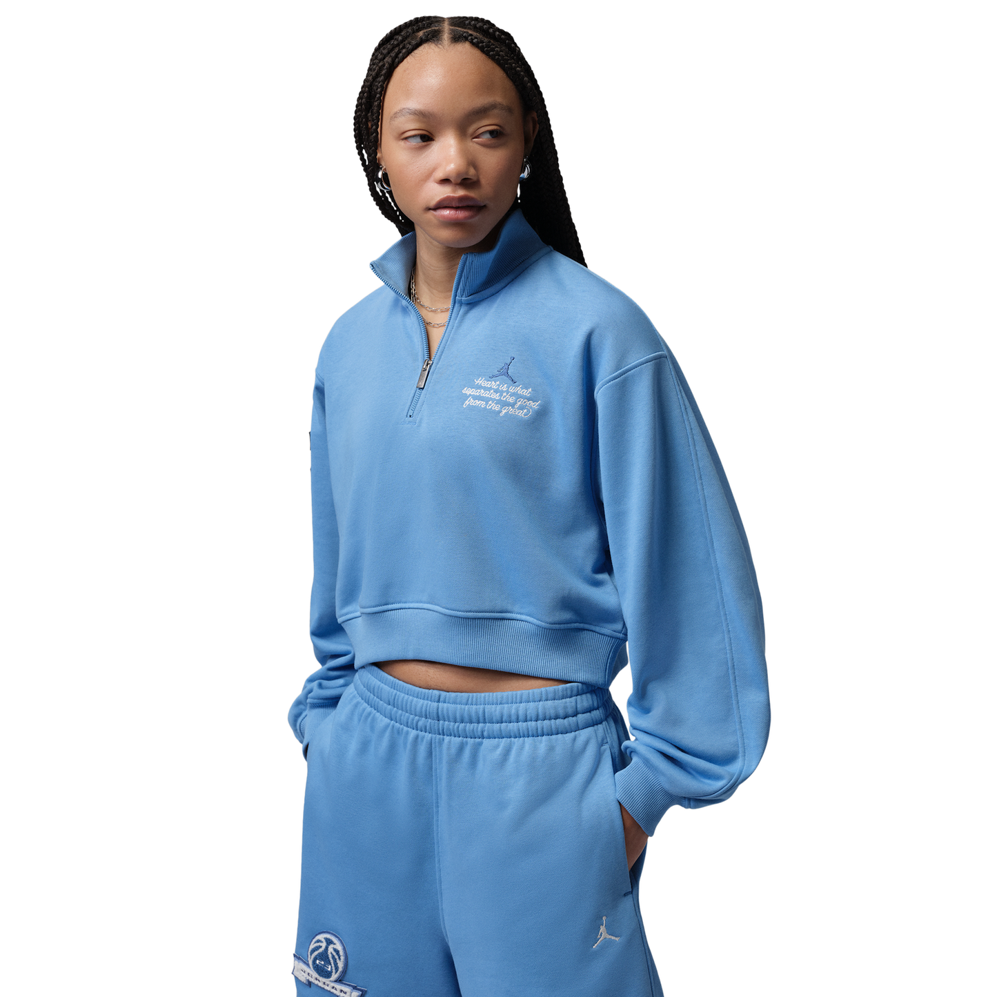Jordan Brooklyn Fleece FT Qz GFX Crop - Women's - Blue Beyond/True Blue